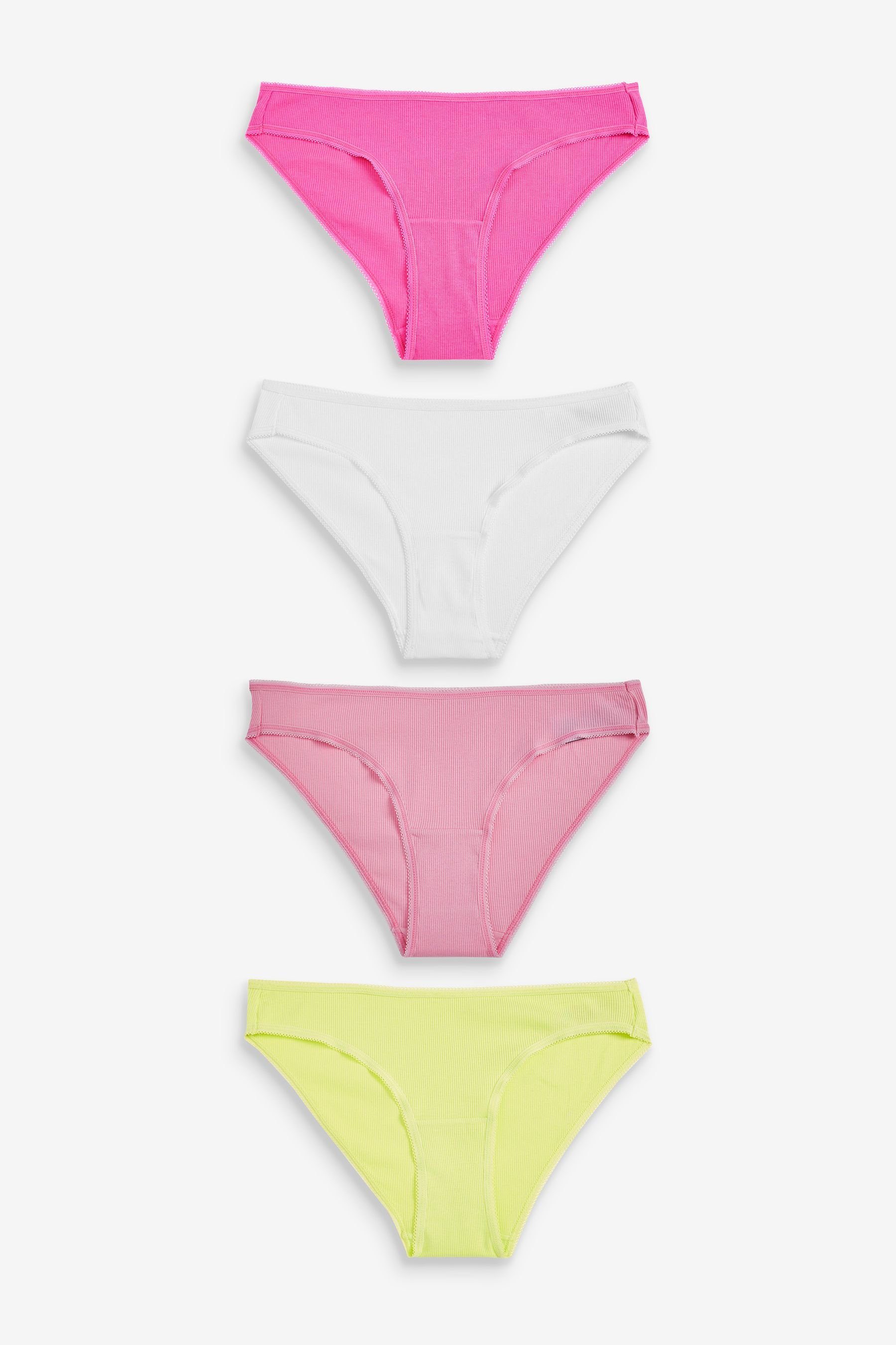 Next Bikinislip 4er-Pack Slips aus gerippter Baumwolle, Bikini (4-St) Pink/White/Lime Green