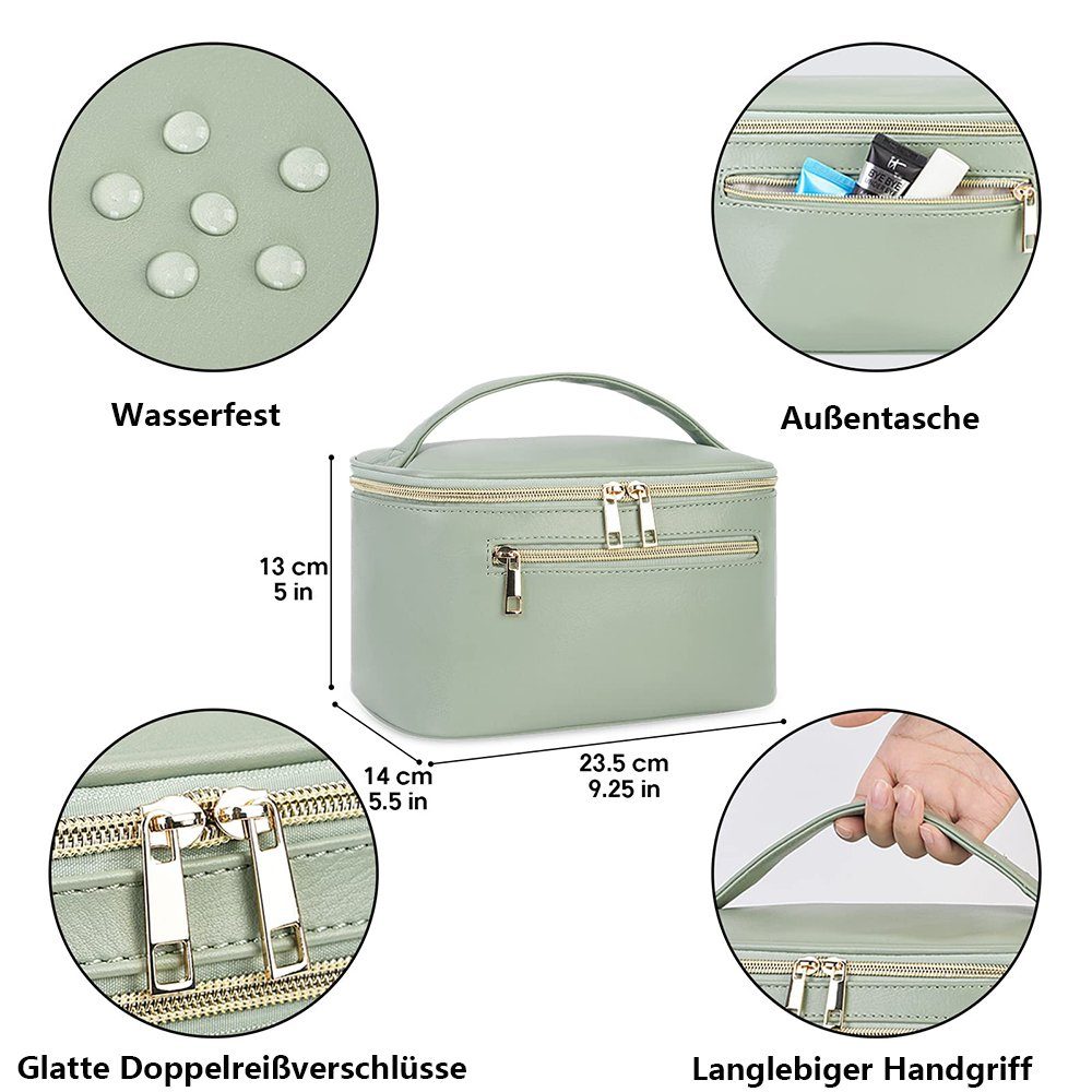 GelldG Kosmetiktasche Kosmetiktasche, groß Make-up mit Tasche Grün Organizer Bürstenfach