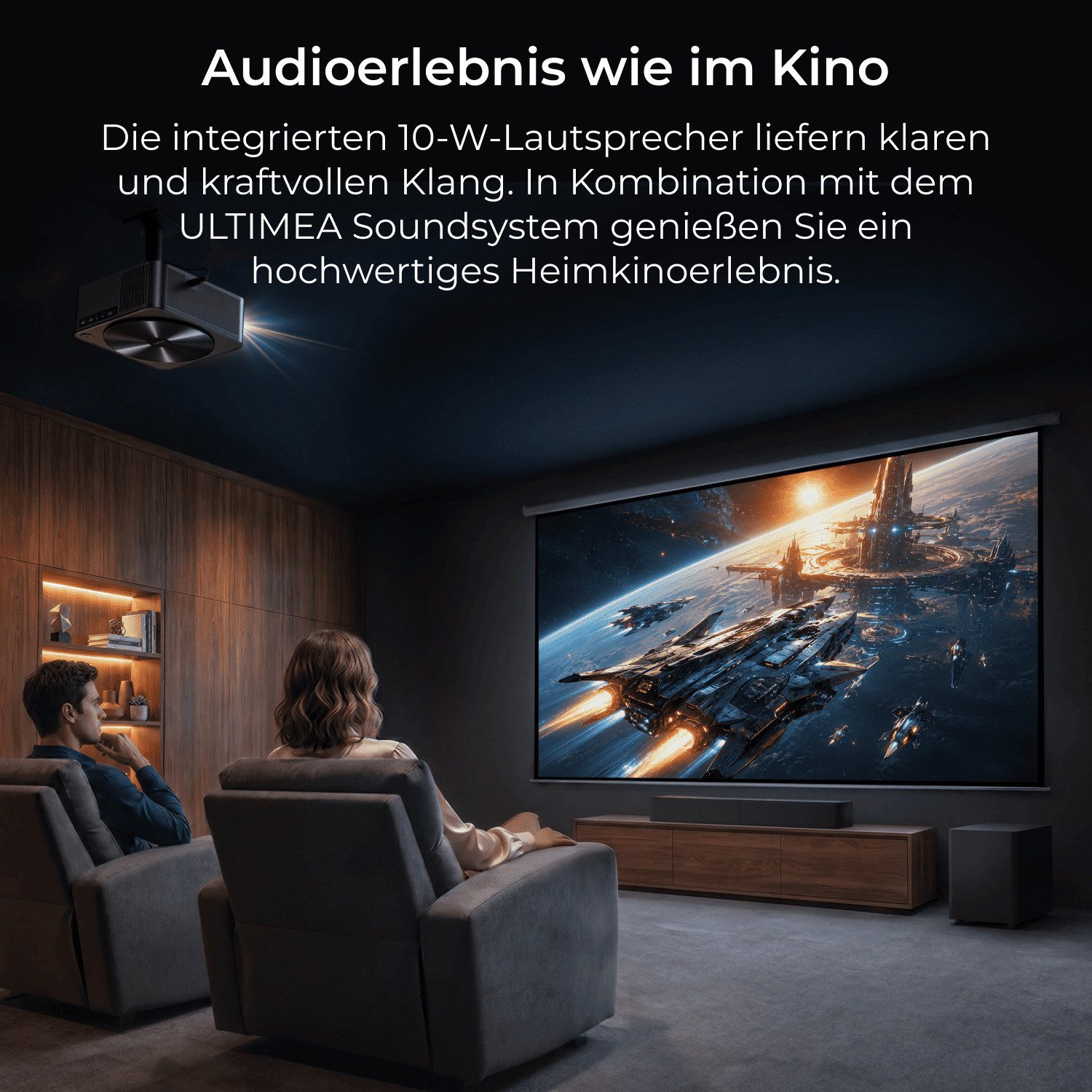 Ultimea Apollo P40 Full HD Native 1080P Beamer (21000 lm, 15000:1, 1920 x 1080 px, Autofokus & ±50° Autotrapezkorrektur,5G WiFi Bluetooth Beamer)