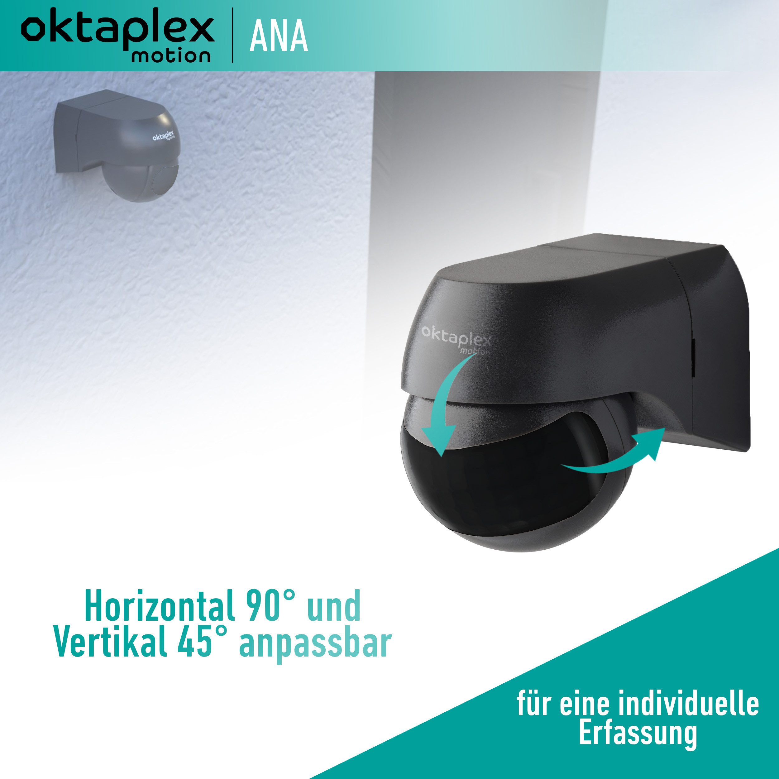 Oktaplex motion Bewegungsmelder Ana Infrarot Bewegungsmelder Aussen 180 Grad 10 m Aufputz, (1-St), schwenkbar 180° / 10m Reichweite