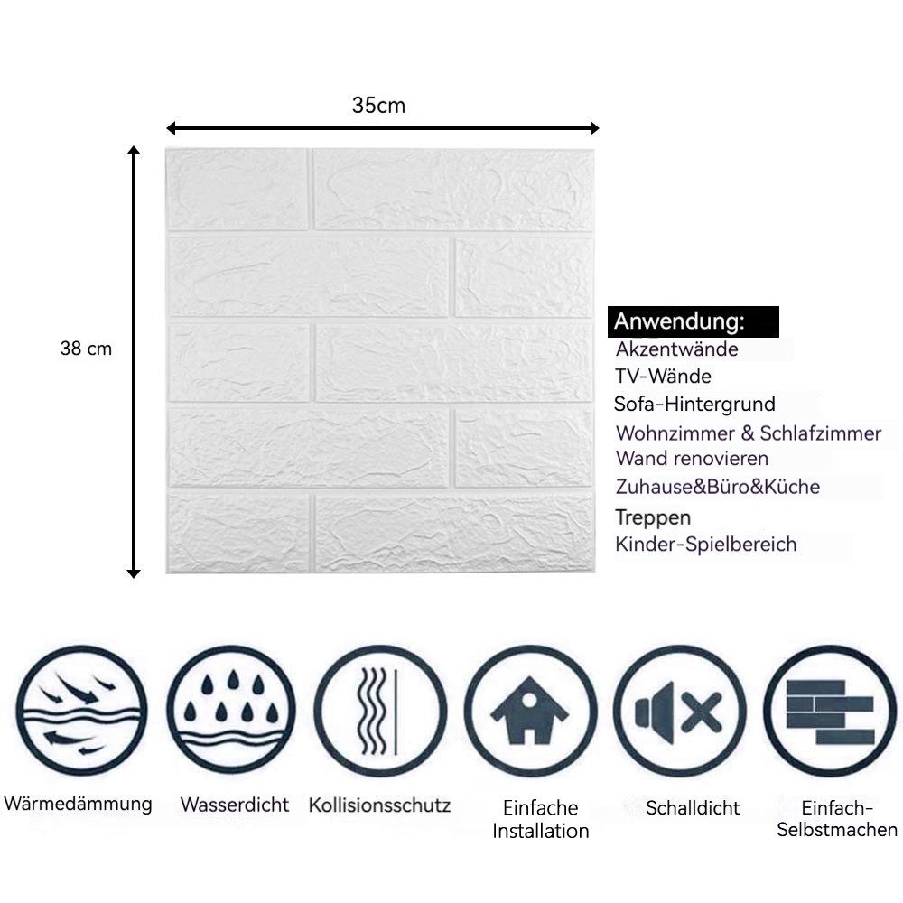 Diwzbyn 3D-Tapete 10 Stück 3D Wandpaneele Steinoptik Selbstklebend 35*38.5cm, (10 St), Wandverkleidung Wasserdicht für Wohnzimmer Küche Schlafzimmer