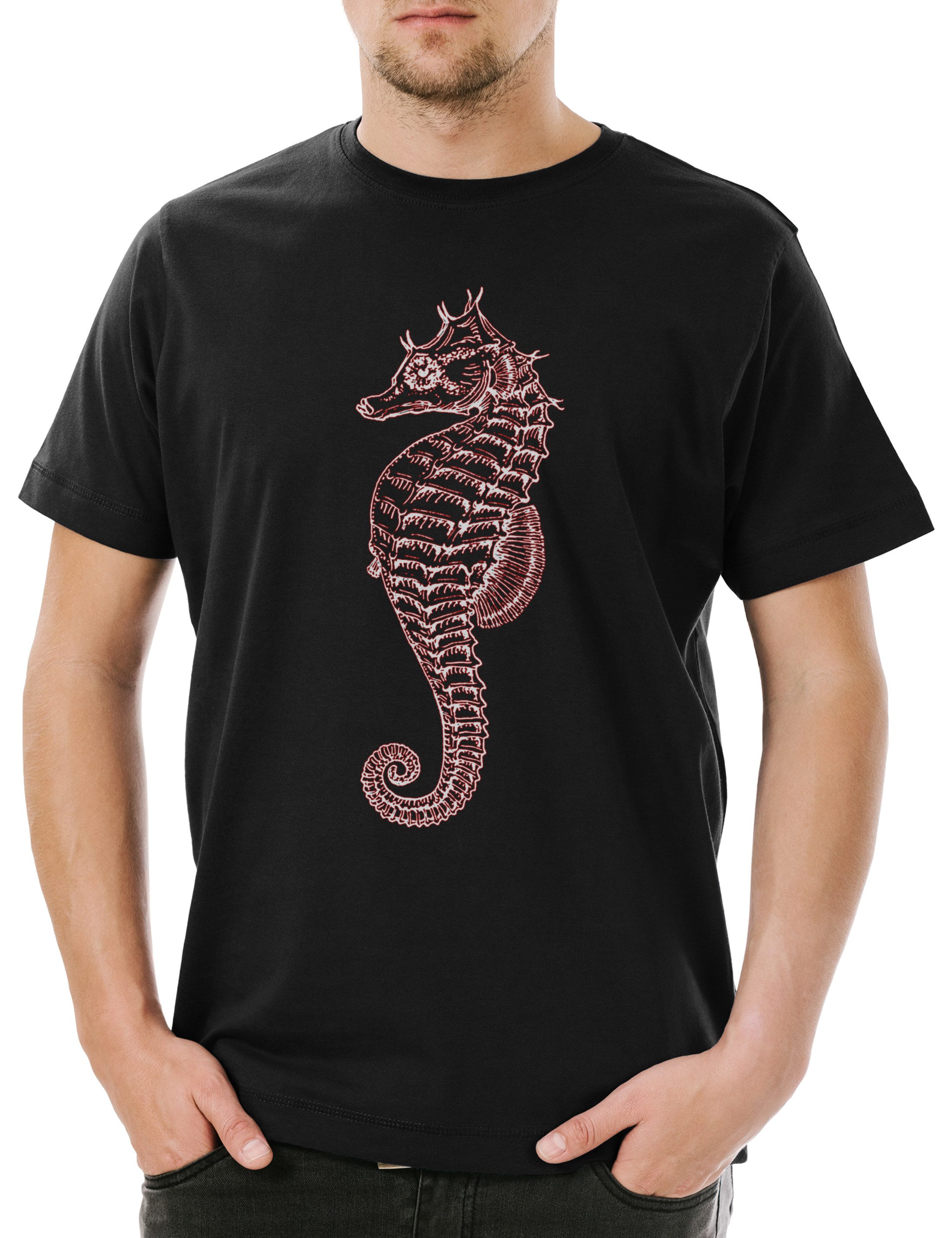 Print-Shirt Sea Horse Herren T-Shirt Seepferdchen Tattoo Nautical Sailor Stern