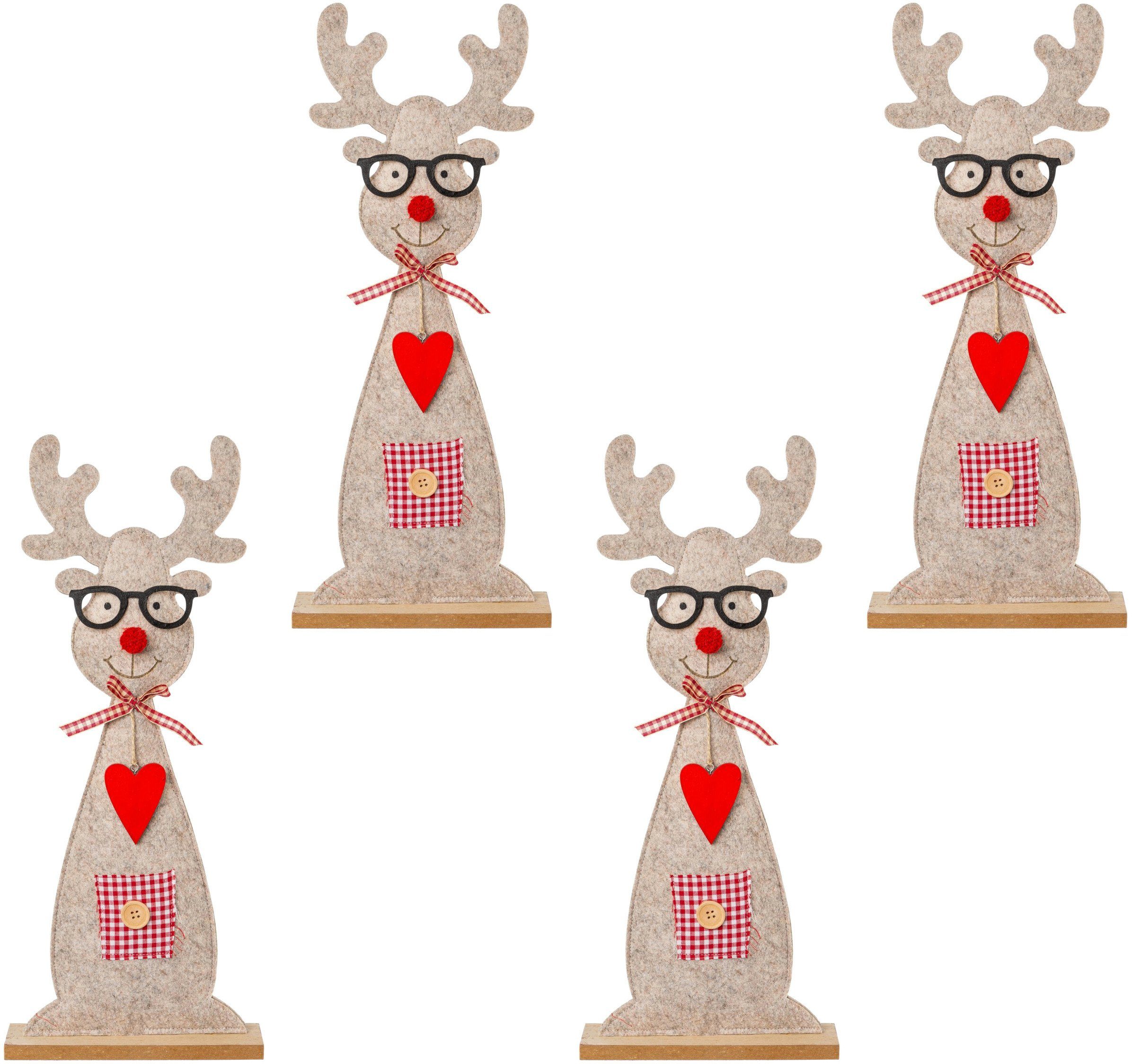 Creativ deco Weihnachtsfigur Weihnachtsdeko (Set, 4 St), Hirsch aus Filz  mit niedlicher Brille