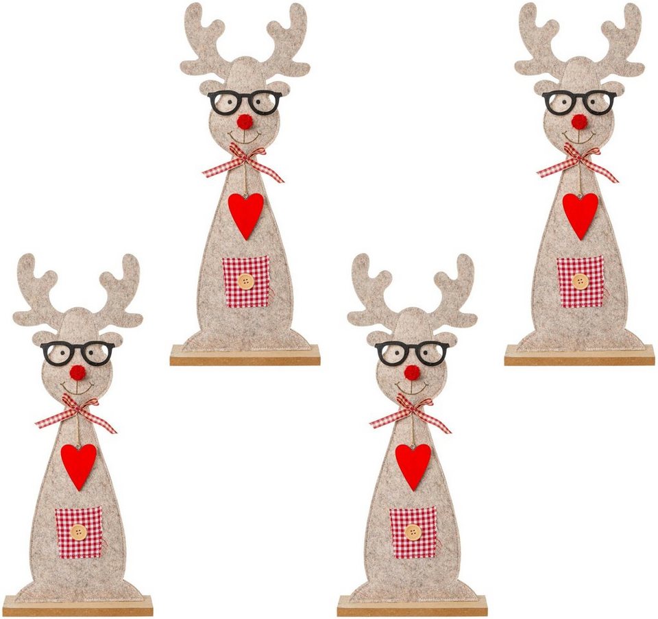 Creativ deco Weihnachtsfigur Weihnachtsdeko (Set, 4 St), Hirsch aus Filz  mit niedlicher Brille