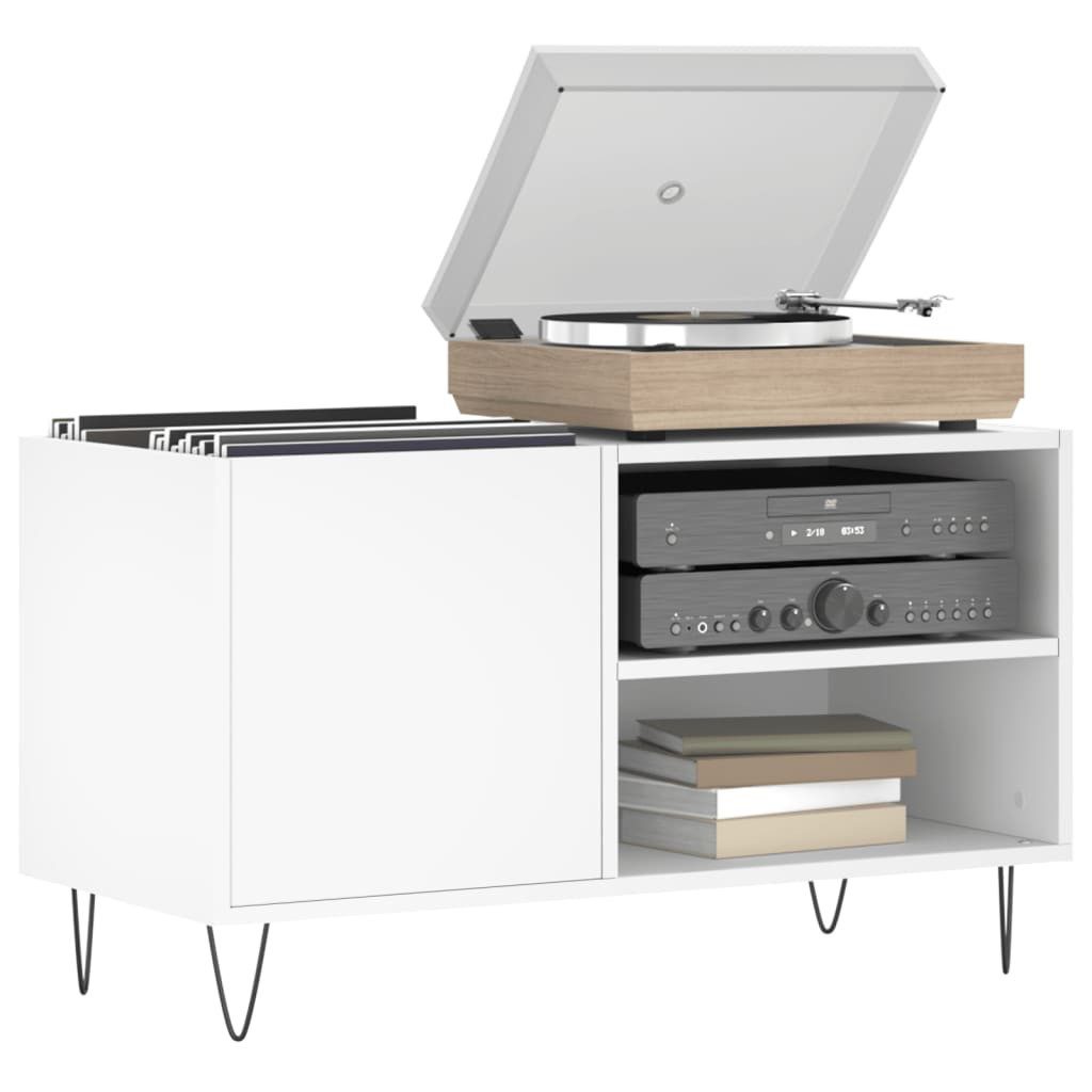 furnicato Media-Regal Schallplattenschrank Weiß 85x38x48 cm mit Eisenbeinen, 1-tlg., Stabile Musikablage mit Platz für LP-Sammlung und Plattenspieler