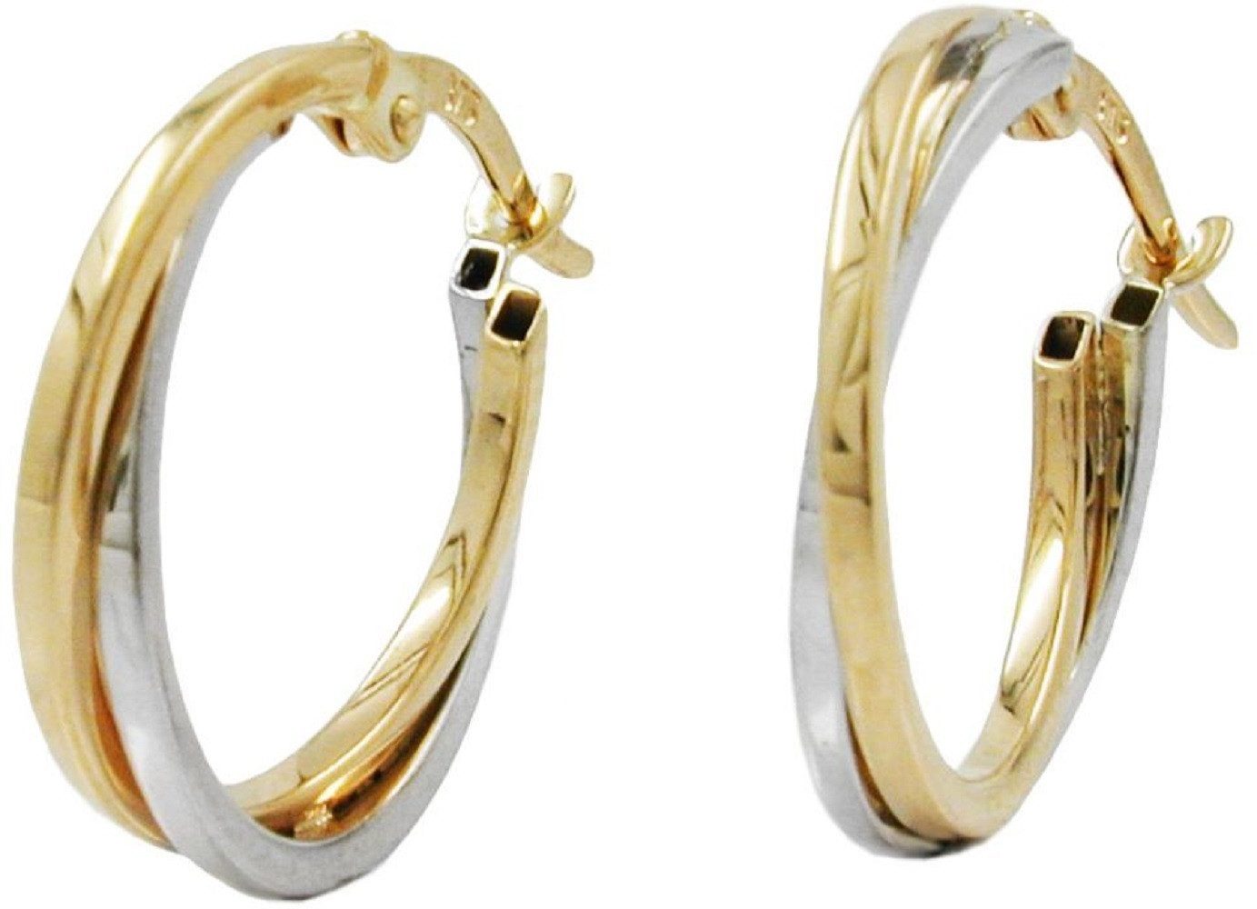 unbespielt Paar Creolen Ohrringe Bicolor-Effekt 375 Gold 19 x 2 mm, Goldschmuck für Damen