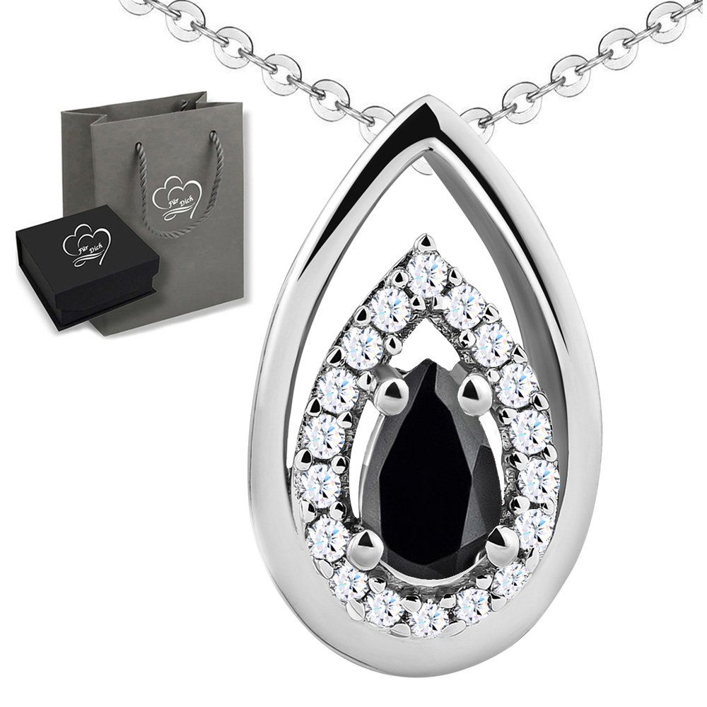 Limana Kette mit Anhänger echter Edelstein Saphir schwarz 925 Sterling  Silber Silberkette (inkl. Herz Geschenkdose und Tasche), 45cm Schmuck für  jeden Tag Damenkette Frauenschmuck