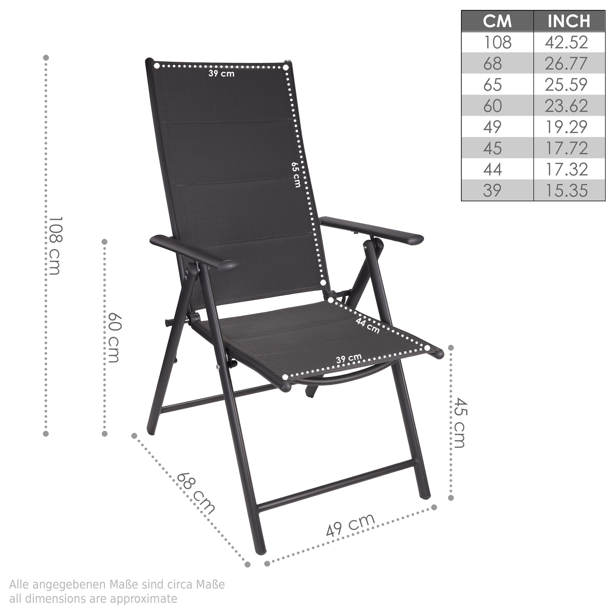 BRUBAKER Gartenstuhl Riva Stuhl mit 7-Fach verstellbarer Rückenlehne (Set, 2 St), Gartenstühle - Faltstühle klappbar - wetterfeste Klappstühle