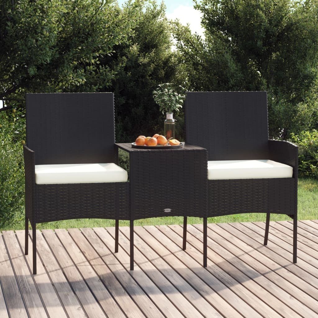 möbelando Gartenstuhl 3010981 (LxBxH: 61x151x85 cm), mit Kaffeetisch und Sitzauflagen aus Rattan in schwarz