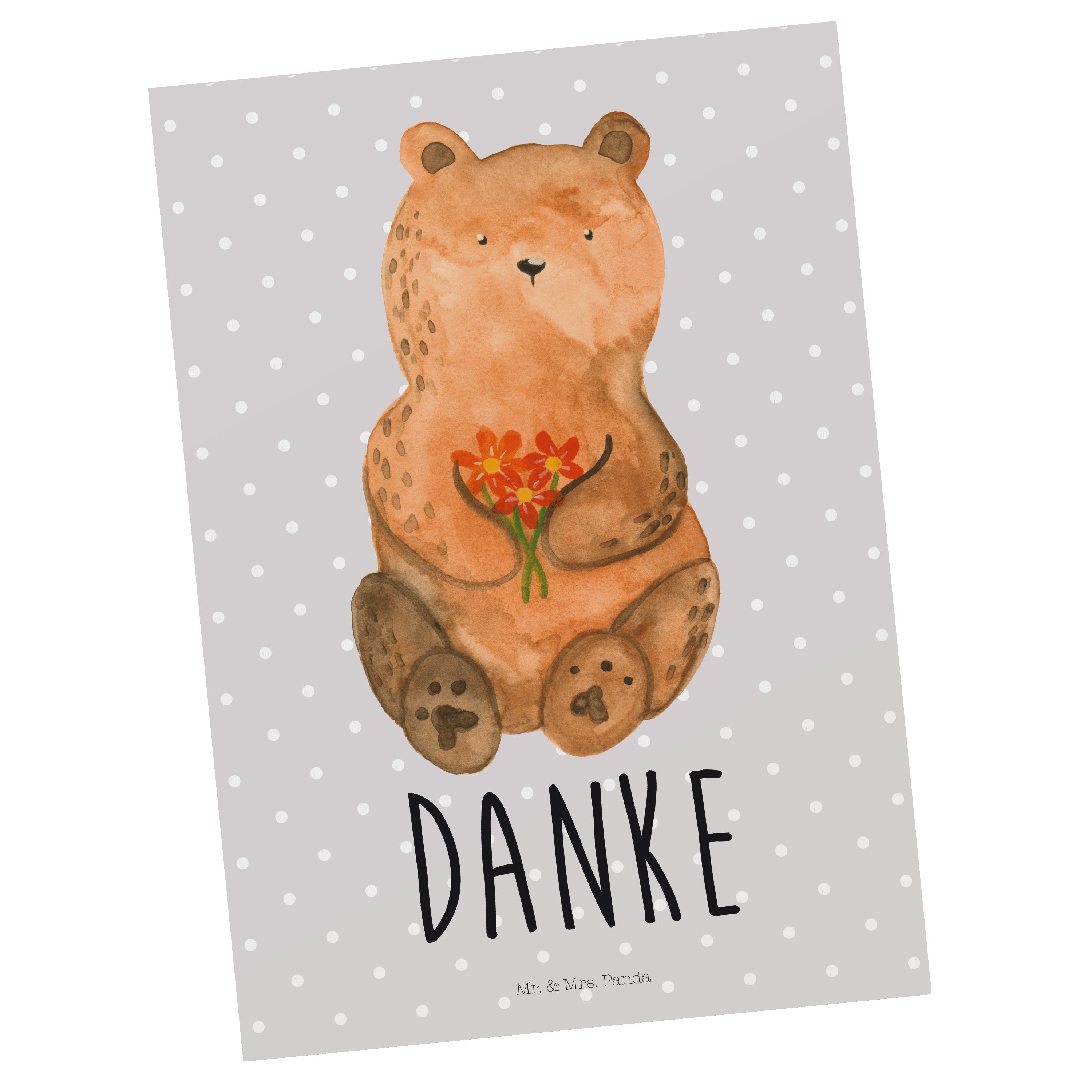 Mr. & Mrs. Panda Postkarte Dankbär - Grau Pastell - Geschenk, Teddybär, Dankeschön, Einladung, D