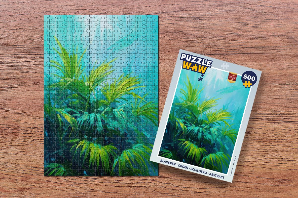 MuchoWow Puzzle Blätter - Grün - Malerei - Abstrakt, 500 Puzzleteile, Foto-Puzzle, Bilderrätsel, Puzzlespiele, Spielzeug