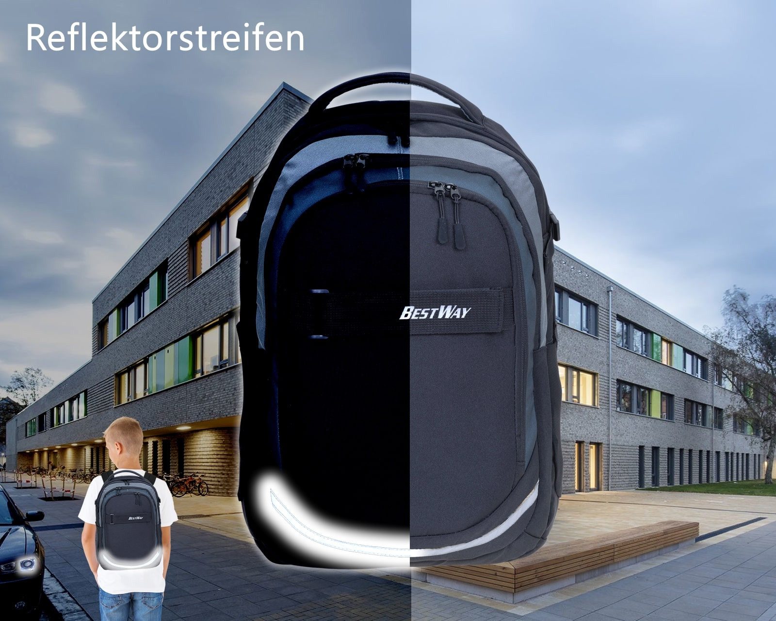 BESTWAY Schulrucksack Jungen Schulrucksackset Rucksack Evolution Air 40177 (Set, Sportbeutel, Mäppchen, Mäppchenfüllung, Farbkasten, Flasche), Schultasche Daypa – Bild 5 von 5