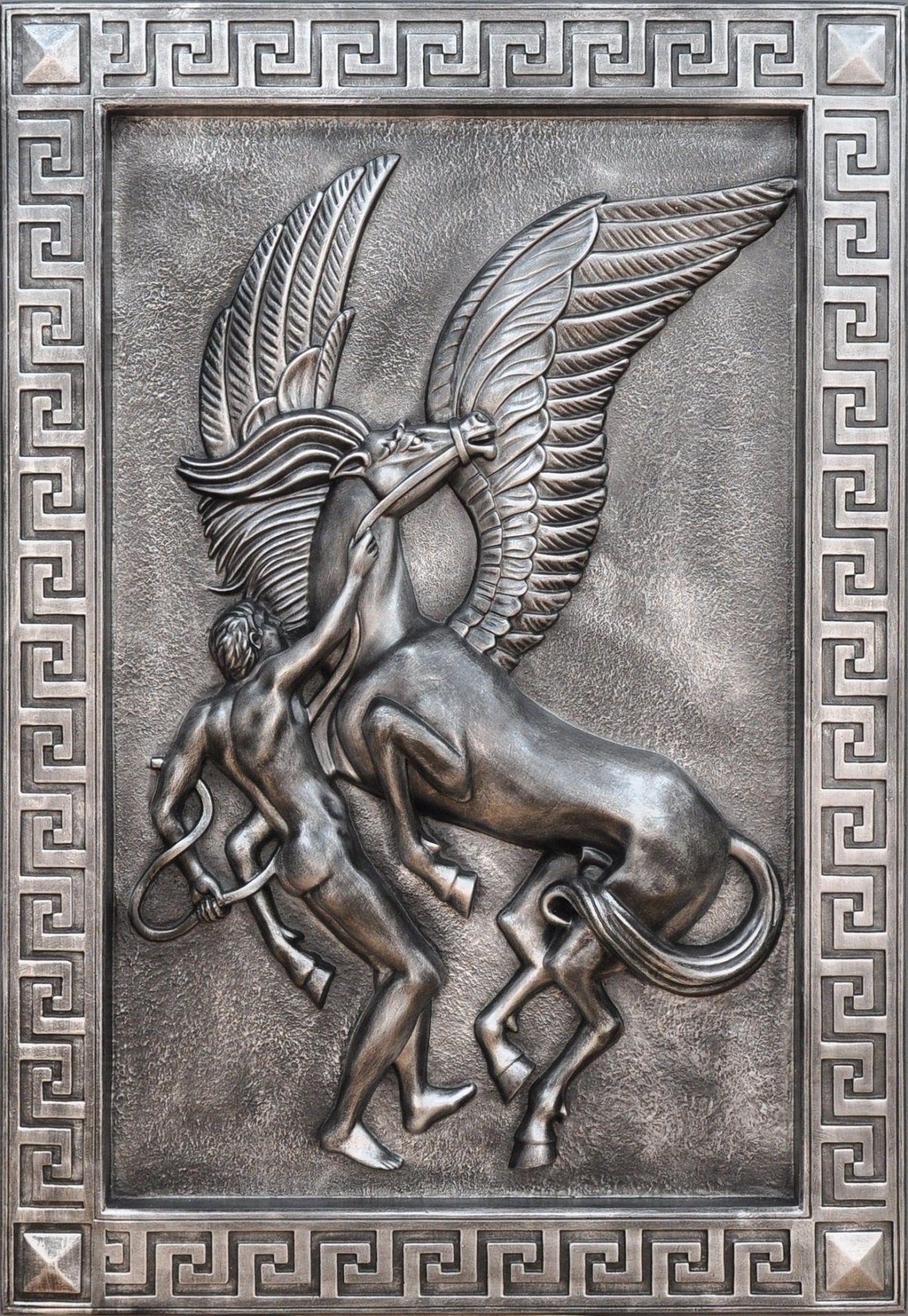 JVmoebel Skulptur, Pegasus Wandrelief Antik Stil Relief Wand Gemälde Antike Handarbeit Silber