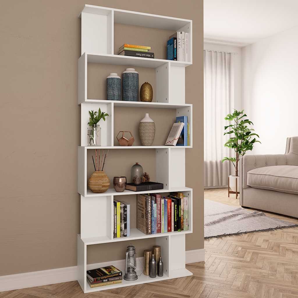 furnicato Bücherregal Weiß 80 x 24 x 192 cm aus Holzwerkstoff, 1-tlg., Regalwand mit 18 Fächern als Raumteiler für Flur und Wohnbereiche