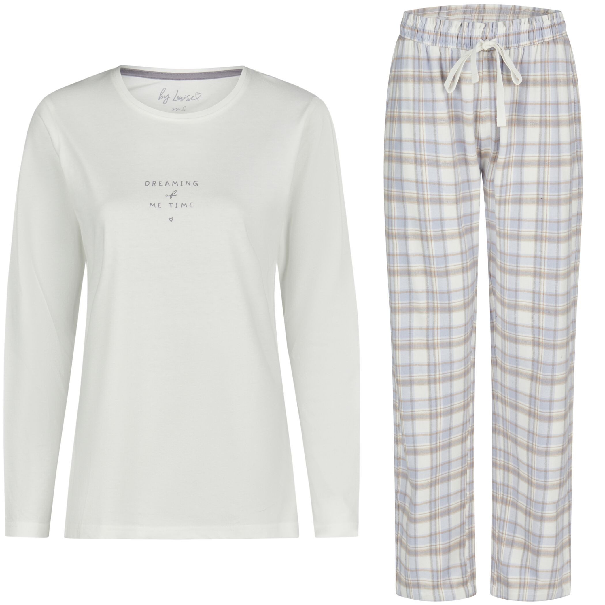 By Louise Schlafanzug by Louise Damen Flanell Pyjama Schlafanzug Nachtwäsche Weiß kariert