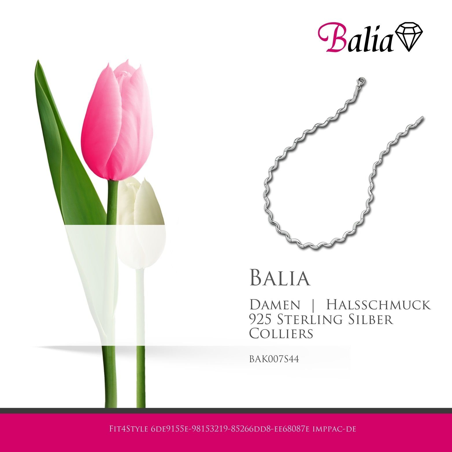 Balia Collier Balia Silber(Welle) ca. 44,5cm, Colliers, Damen für Collier Halsketten 925 mattiert Sterling (Collier), Damen