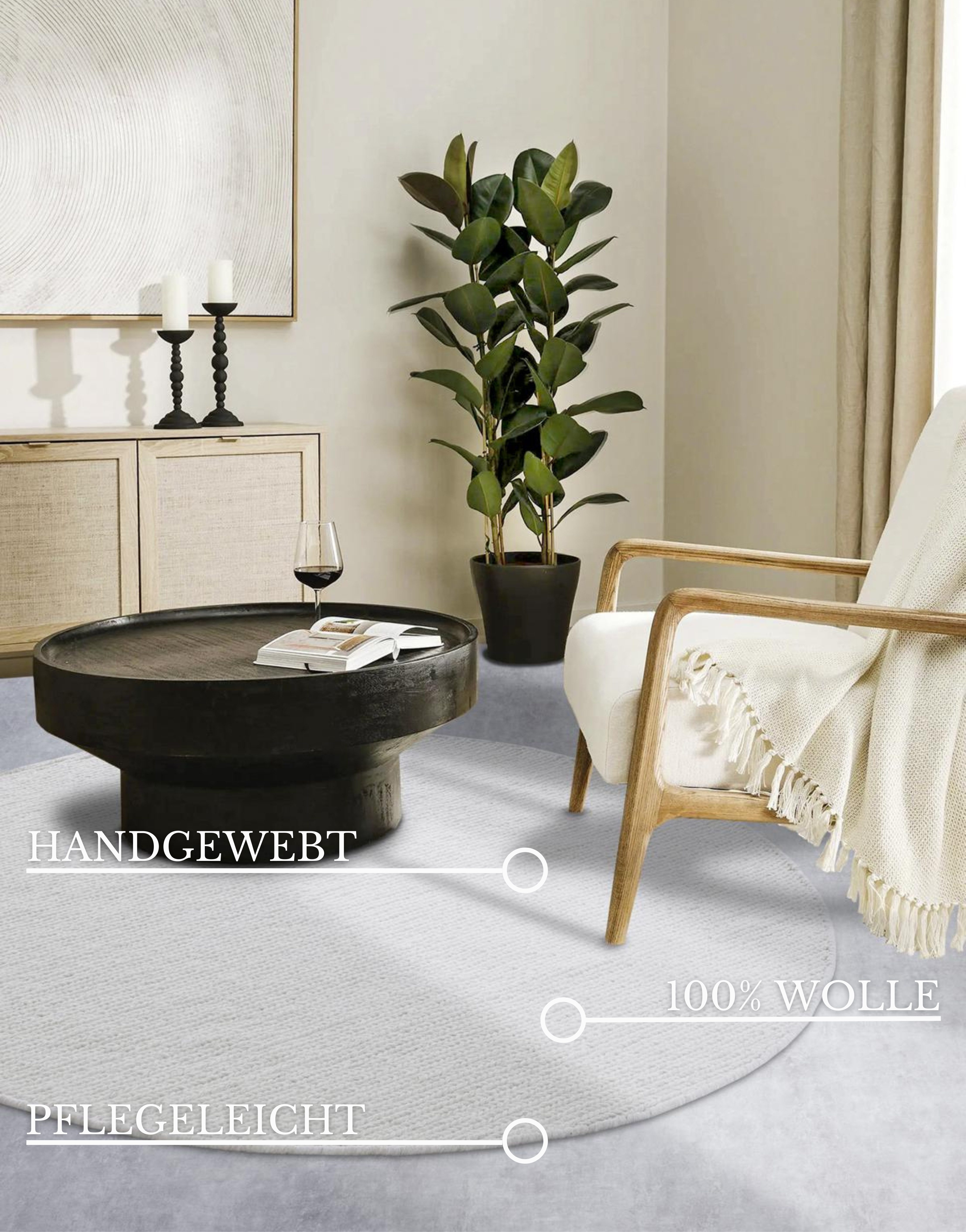 Villeroy & Boch Wollteppich Francois, rund, Höhe: 7 mm, in rund, oval, Läufer, handgewebt, Wolle, Wohnzimmer, Schlafzimmer – Bild 3 von 5