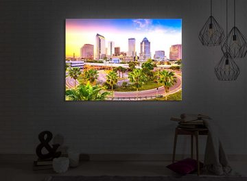 lightbox-multicolor LED-Bild Skyline von Tampa in den USA front lighted / 60x40cm, Leuchtbild mit Fernbedienung