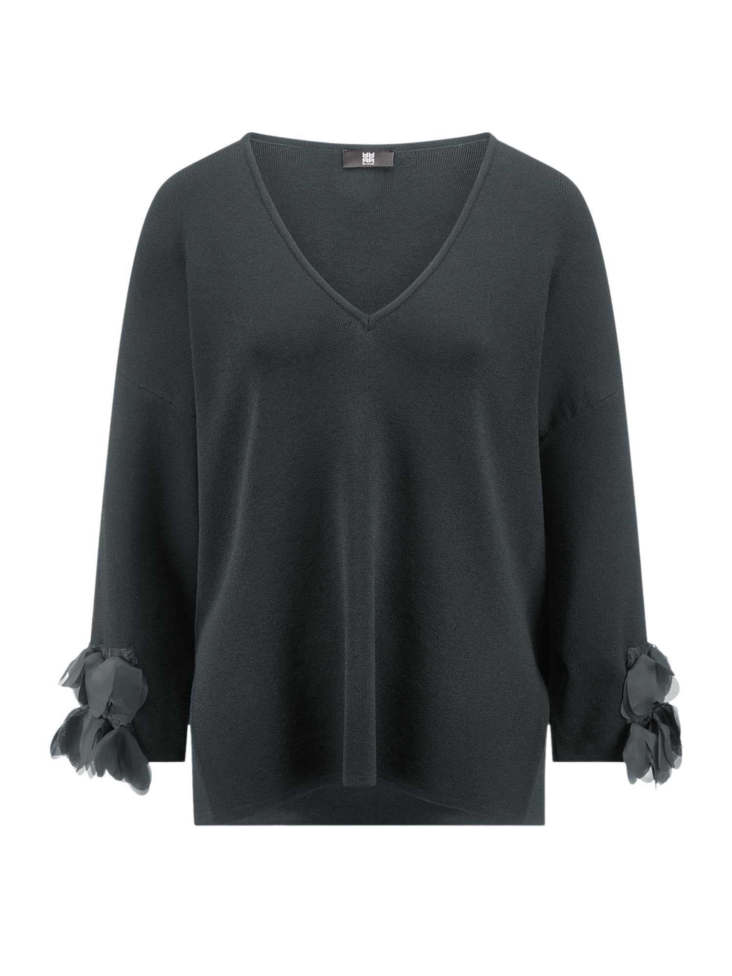 Riani Langarmshirt schwarz,Casual,Viskose,Unifarben,V-Ausschnitt,Lang,Regular Fit
