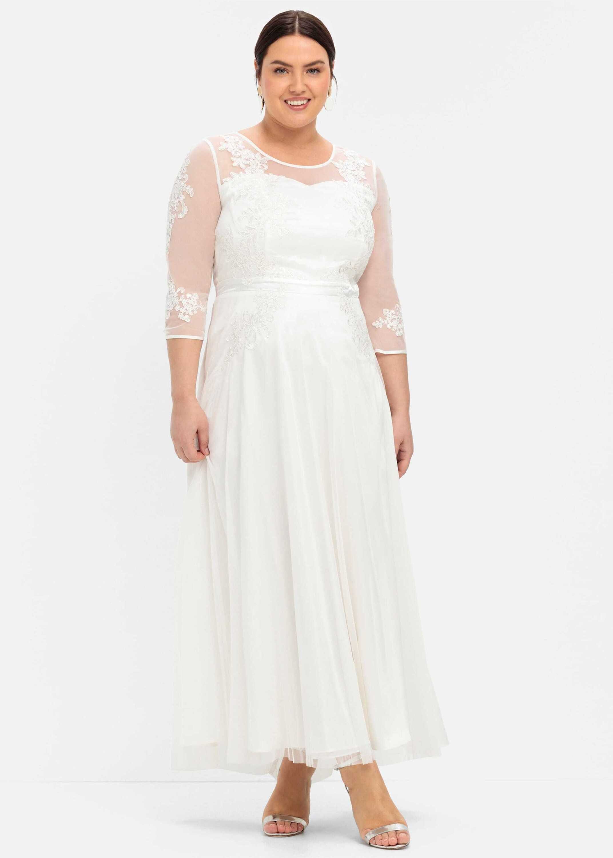 Sheego Etuikleid Abendkleid 3/4-Arm mit weit ausgestelltem Rockteil