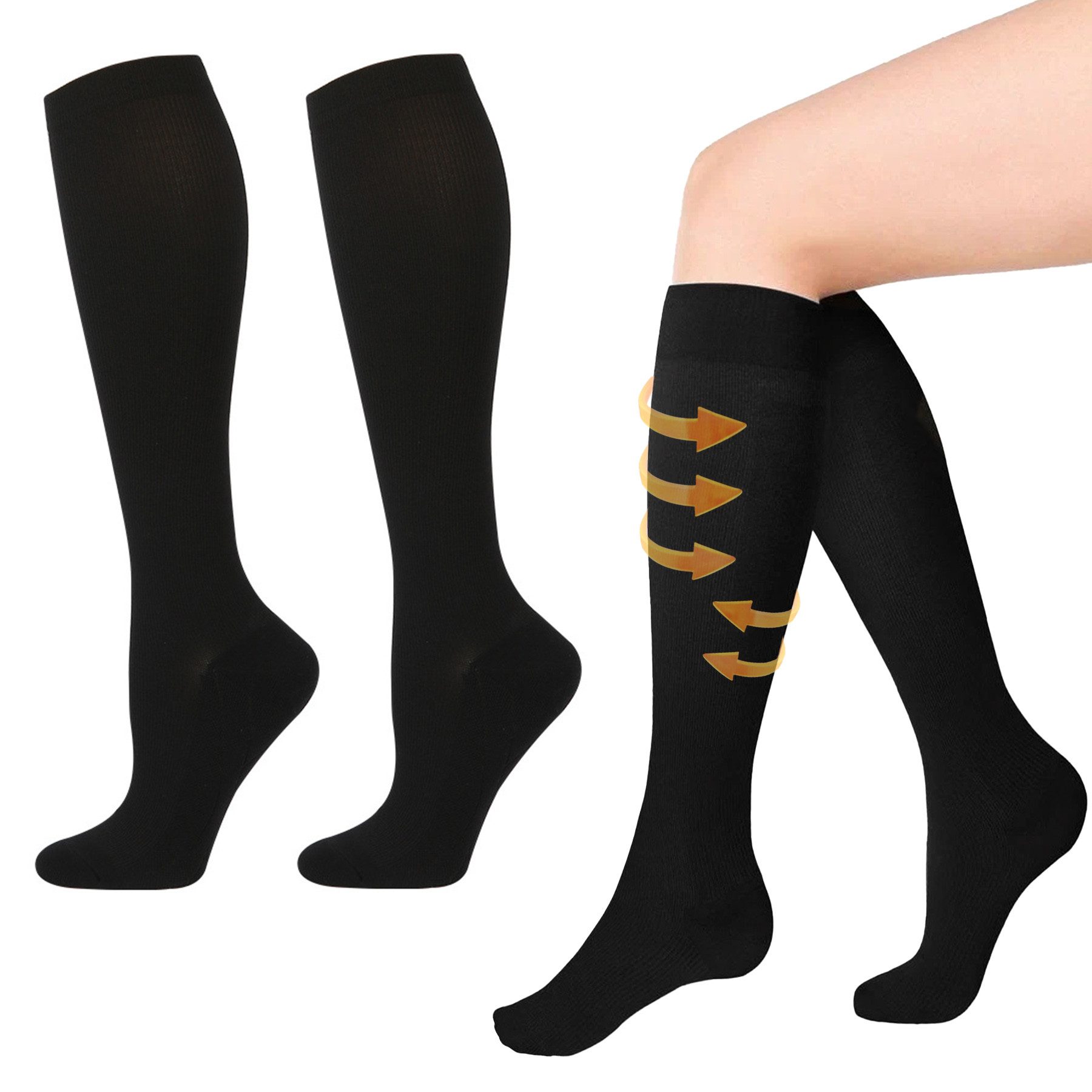 CALIYO Kompressionsstrümpfe Medizinische Kompressionsstrümpfe 2 Paar Damen & Herren Reisestrümpfe (2-Paar) High Calf Compression Socks Firm 20-30 mmHg für Krampfadern, Ödeme