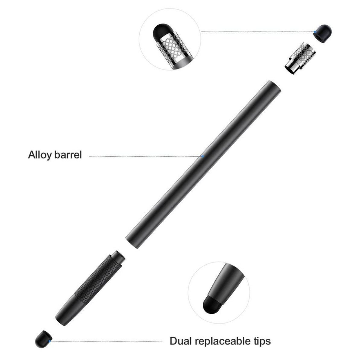 JOYROOM Eingabestift JR-DR01 (Set mit Ersatzspitzen, Stylus mit Ersatzspitzen) Passiver Stylus mit zwei austauschbaren Silikonspitzen