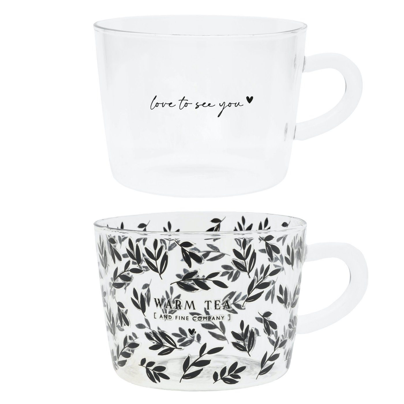 Bastion Collections Teeglas Teeglas-Set Warm Tea & love to see you Glas klar H7cm (2 Gläser), Glas, handgefertigt