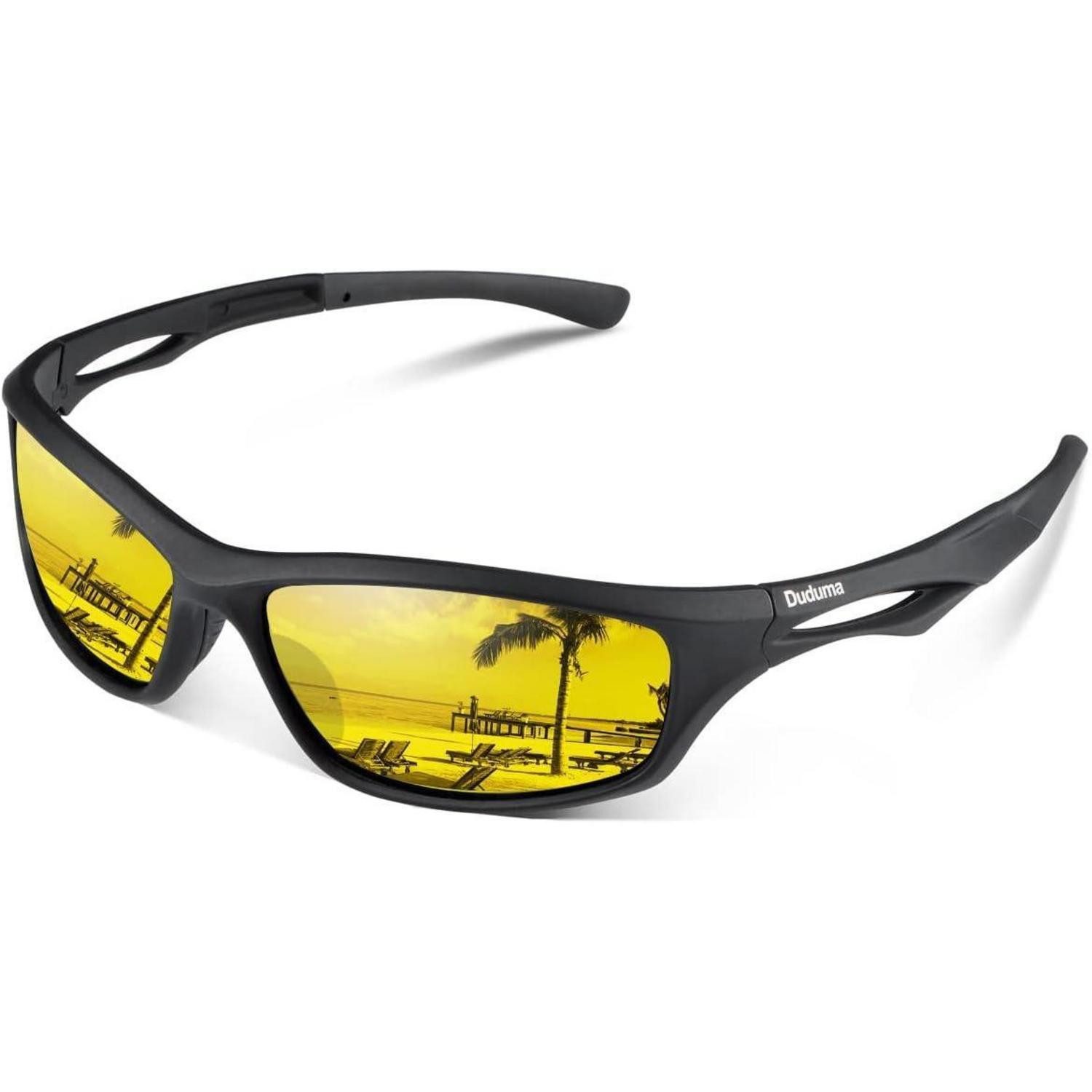 Fahrradbrille Sonnenbrille Polarisiert UV400 Tr90 Black Matte Frame With Yellow Lens