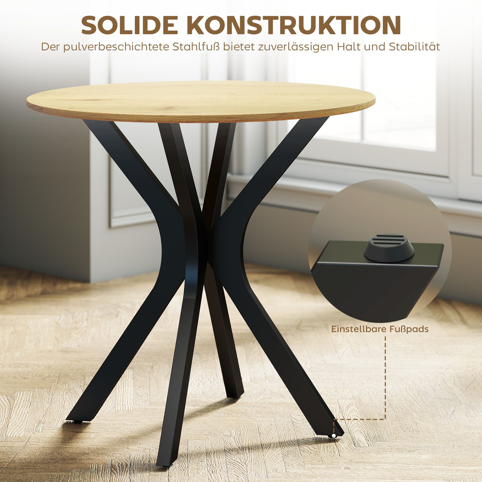 HOMCOM Esstisch Kaffeetisch Spider-Stahlgestell für Küche Esszimmer (Runder Tisch, 1-St., Küchentisch), Ø78 x 75H cm, Naturholz – Bild 5 von 5
