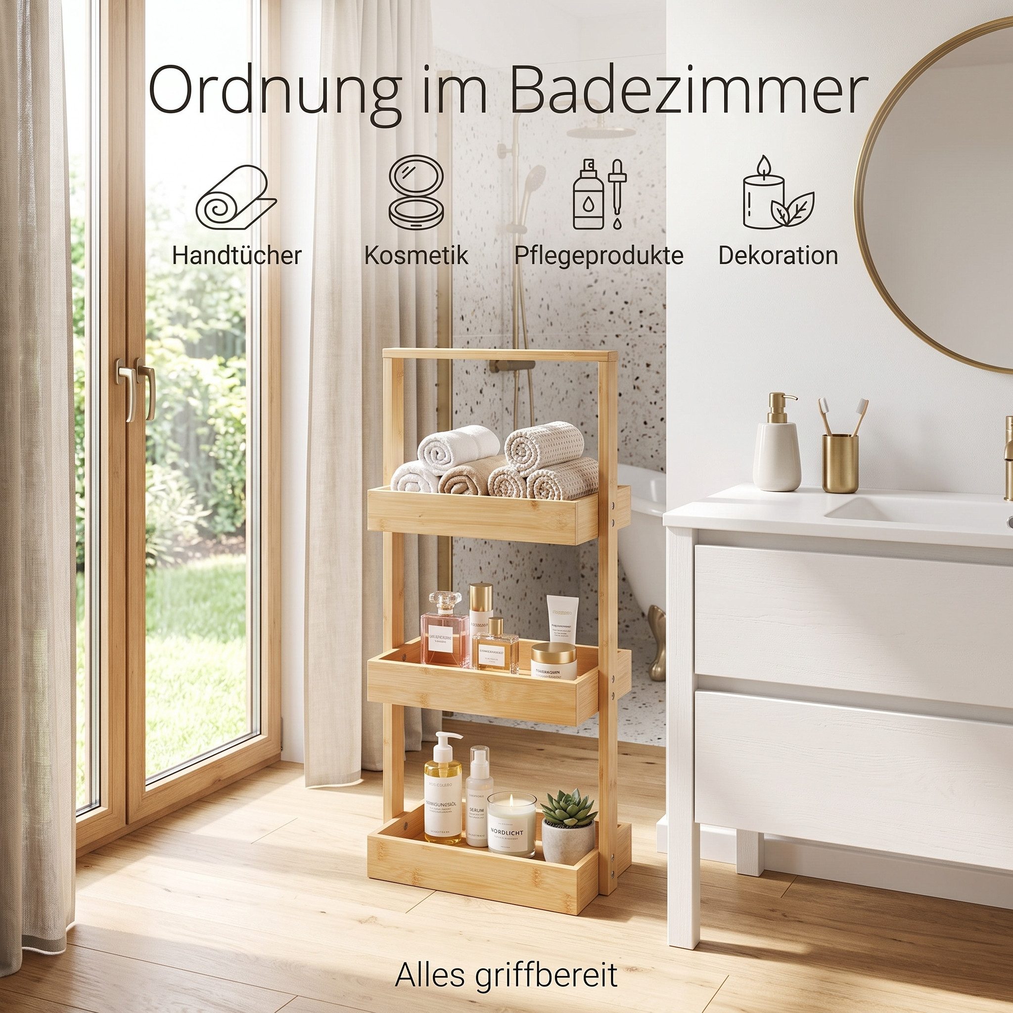 hausleben Küchenregal Korbregal Bambus 25x16x65 cm Küchenregal Badezimmer, Set, Wohn-Esszimmer Küche Holz Bad umweltfreundlich Regal Stehregal – Bild 5 von 5