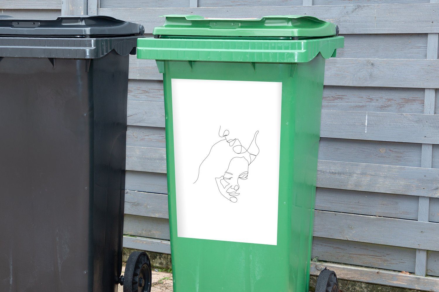 MuchoWow Wandsticker St), Liebe - - (1 Linienkunst Sticker, Kuscheln Abfalbehälter Mülltonne, Mülleimer-aufkleber, Container