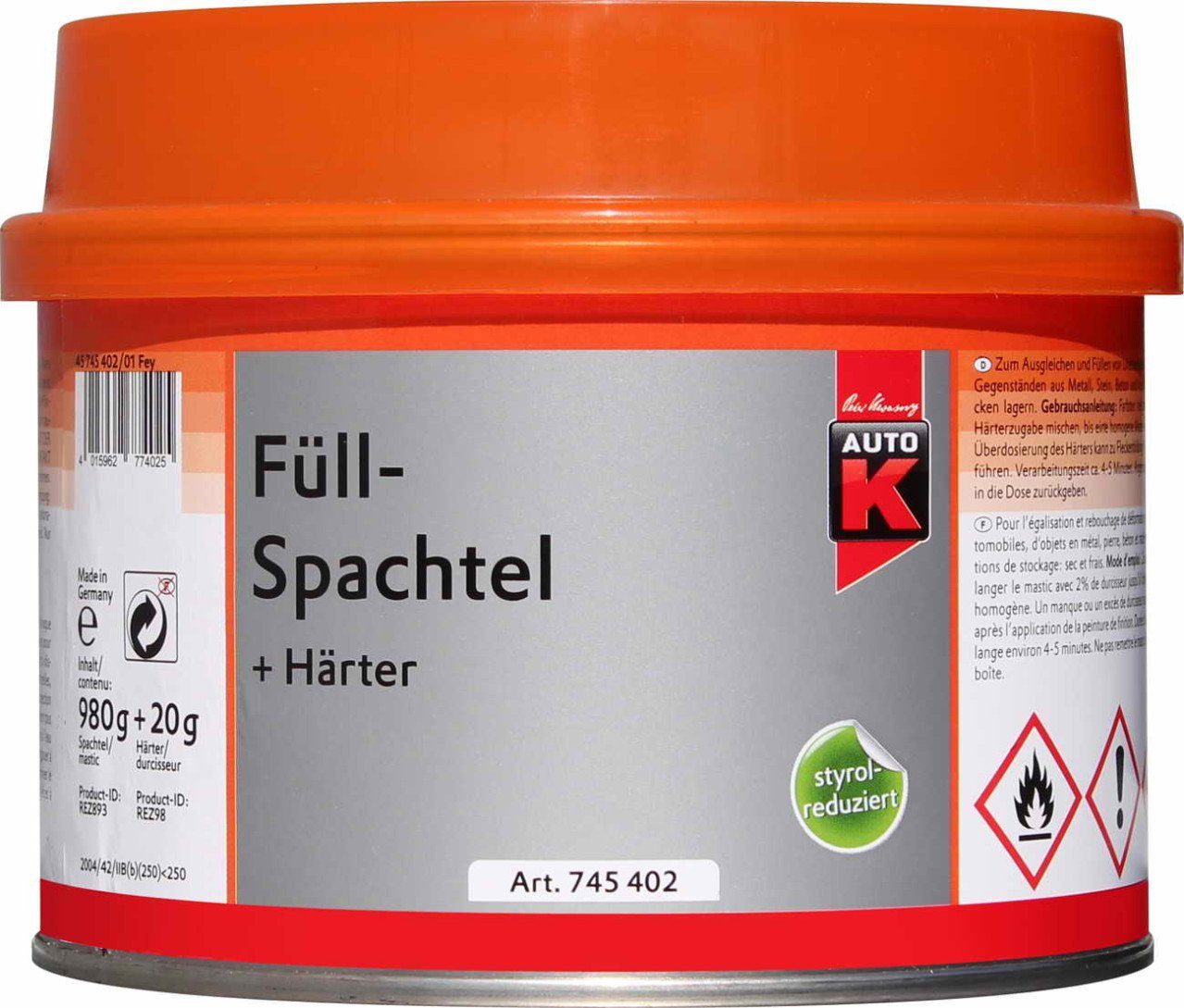 Breitspachtel Auto-K Füllspachtel + Härter 1000g
