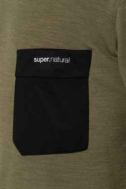 SUPER.NATURAL Sweatshirt Merino Pullover M ALPINE POCKET CREW funktioneller Merino-Materialmix