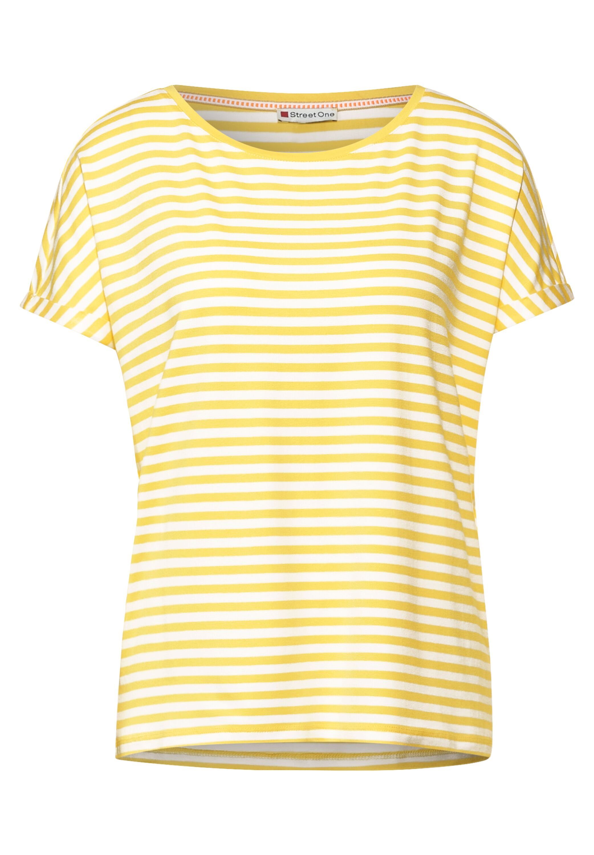 Locker T One in T-Shirt Ye Merry ONE merry STREET yellow Muster mit Streifen geschnitten (1-tlg) Street Shirt