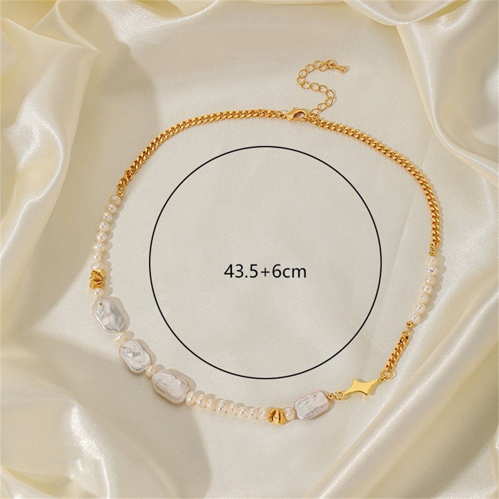 Süßwasser-Zuchtperlen-Anhänger-Halskette Perlenkette Damen Vintage-Perlenkette, Rouemi