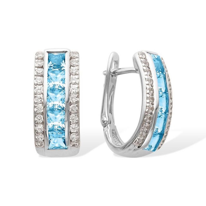 Zolotoy Paar Ohrhänger Damen Ohrringe 925 Silber Zirkonia Weiß Blau C630-976 (2-tlg) Silberschmuck für Damen
