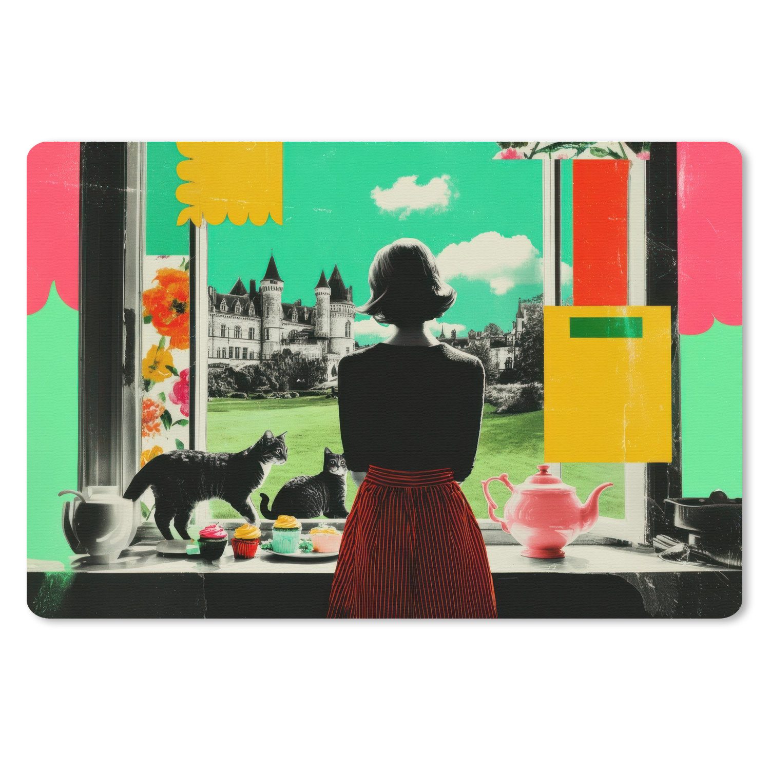 MuchoWow Mauspad Frau - Küche - Katzen - Durchsichtig (1-St), Mousepad XXL für Tastatur und Maus, Gaming Setup, Desk Mat, 120x80 cm
