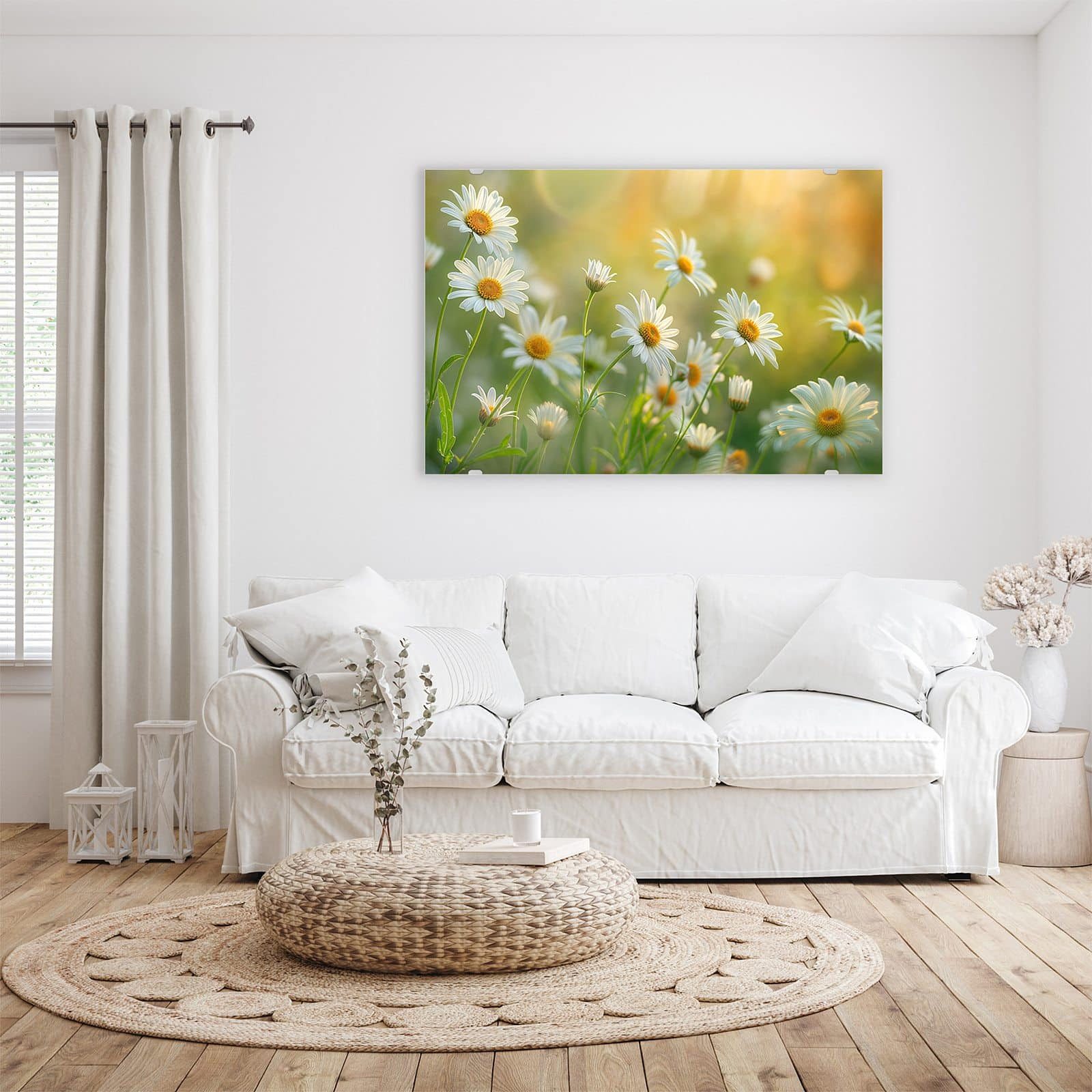 Primedeco Glasbild Wandbild Blühende Gänseblümchen mit Aufhängung, Blumen & günstig online kaufen