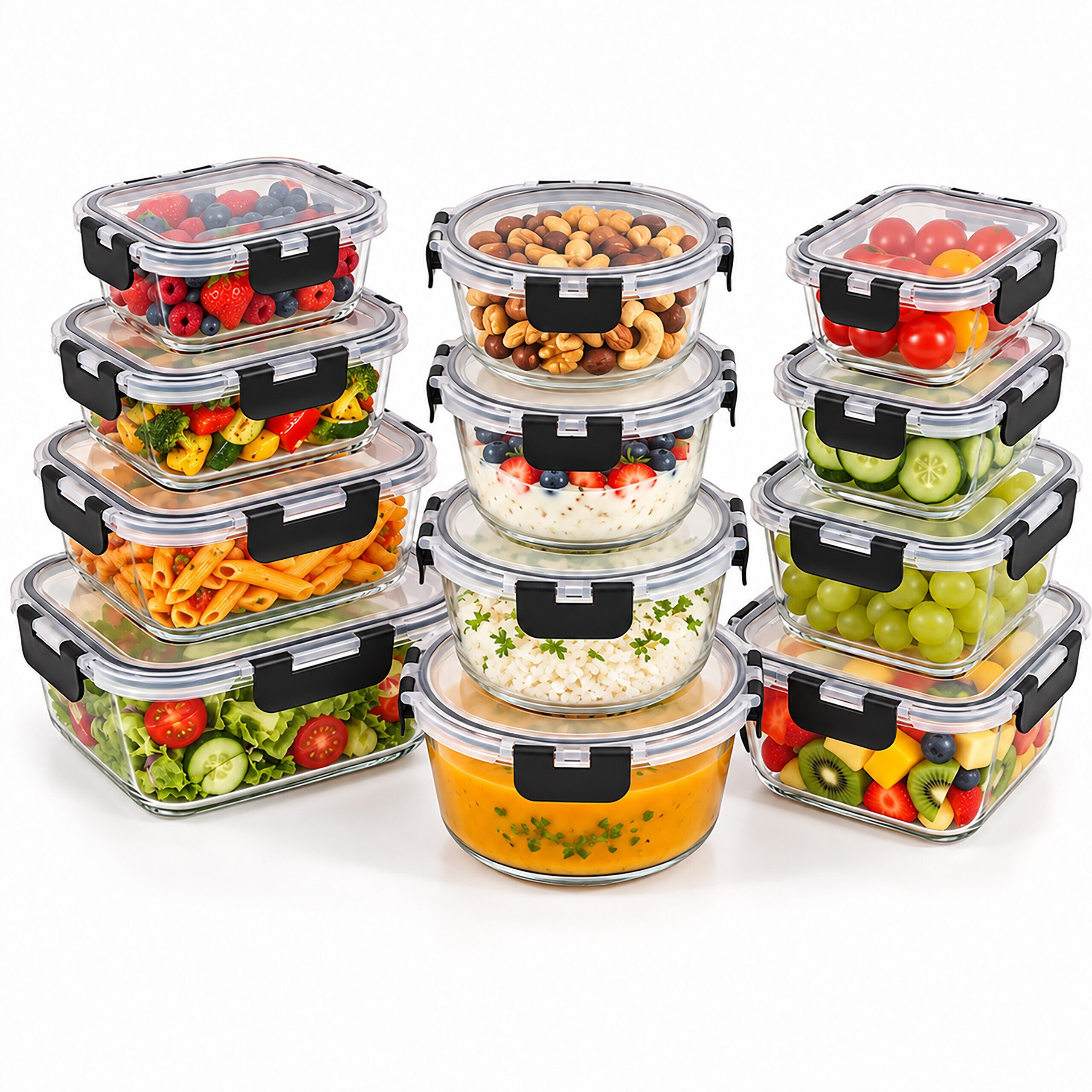 relaxdays Frischhaltedose Glas Set, Glas, (12-tlg), 12er Pack