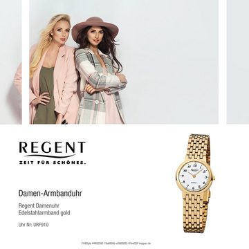 Regent Quarzuhr Regent Damen-Armbanduhr gold Analog F-910, (Analoguhr), Damen Armbanduhr rund, klein (ca. 26mm), Edelstahl, goldarmband