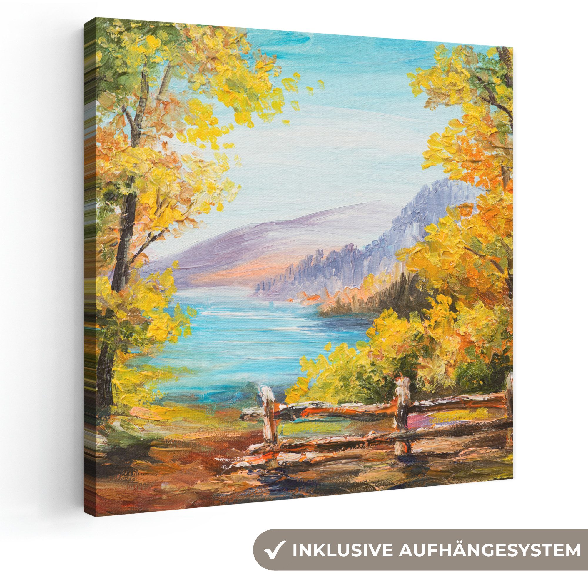 OneMillionCanvasses® Leinwandbild Malerei - Ölfarbenoptik - Pflanzen - Natur, Fotodruck (1 St), Wandbild, Deko Schlafzimmer Wohnzimmer Flur 20x20 cm