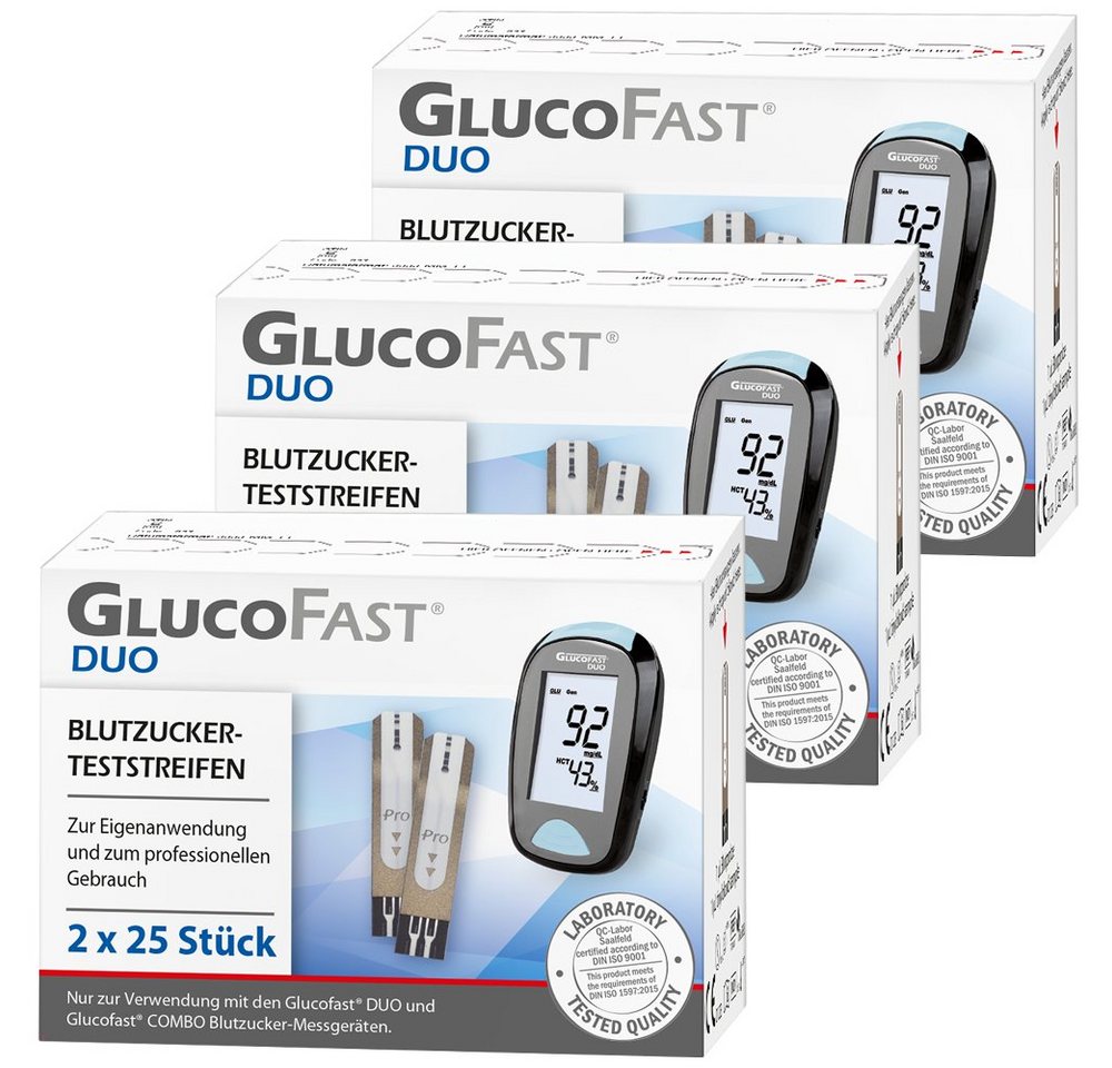 GLUCOFAST Blutzucker-Teststreifen DUO, 150 Diabetes Teststreifen, 150-tlg., Für das Glucofast DUO Blutzucker Messgerät