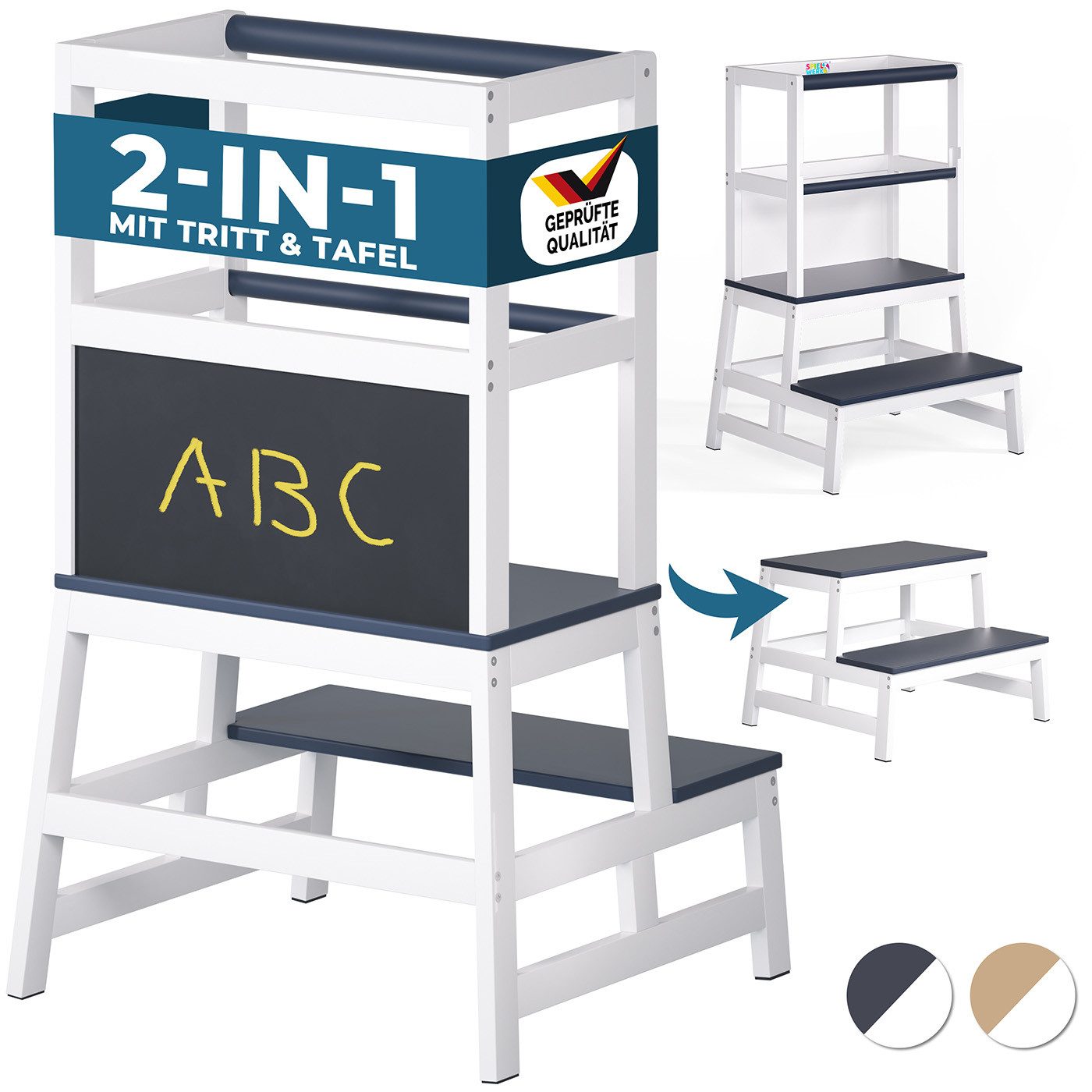 Spielwerk Stehhilfe, Lernturm 100kg belastbar Sicherheitsstange Tritthocker günstig online kaufen