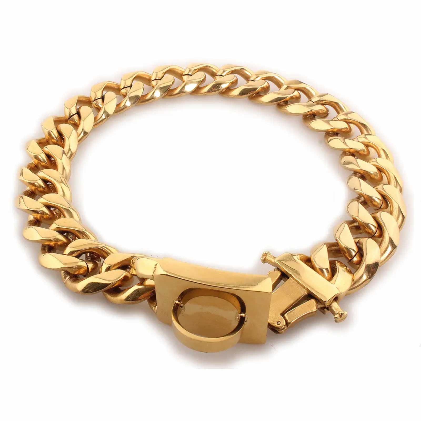 Monkimau Hunde-Halsband Edelstahl Hundekette Gold 19mm - XS - 10inch/26cm