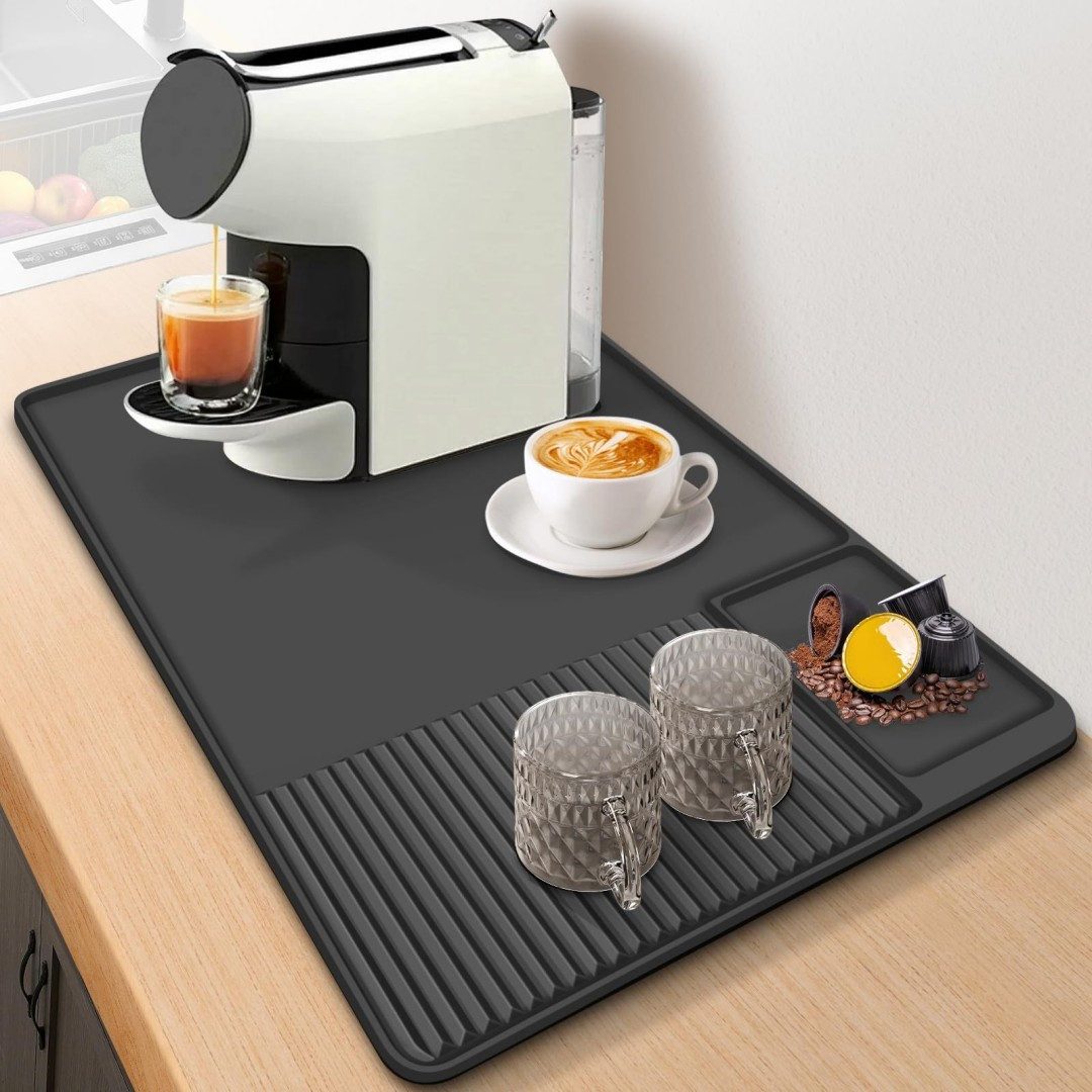Kityhome Abtropfmatte Silicone Kaffeematte mit erhöhten Rändern, spülmaschinenfest, 60x40 cm, Zubehör für Kaffeemaschinen, Heißluftfritteusen und Futterunterlagen für Haustiere, Einfache Reinigung & Spülmaschinenfest