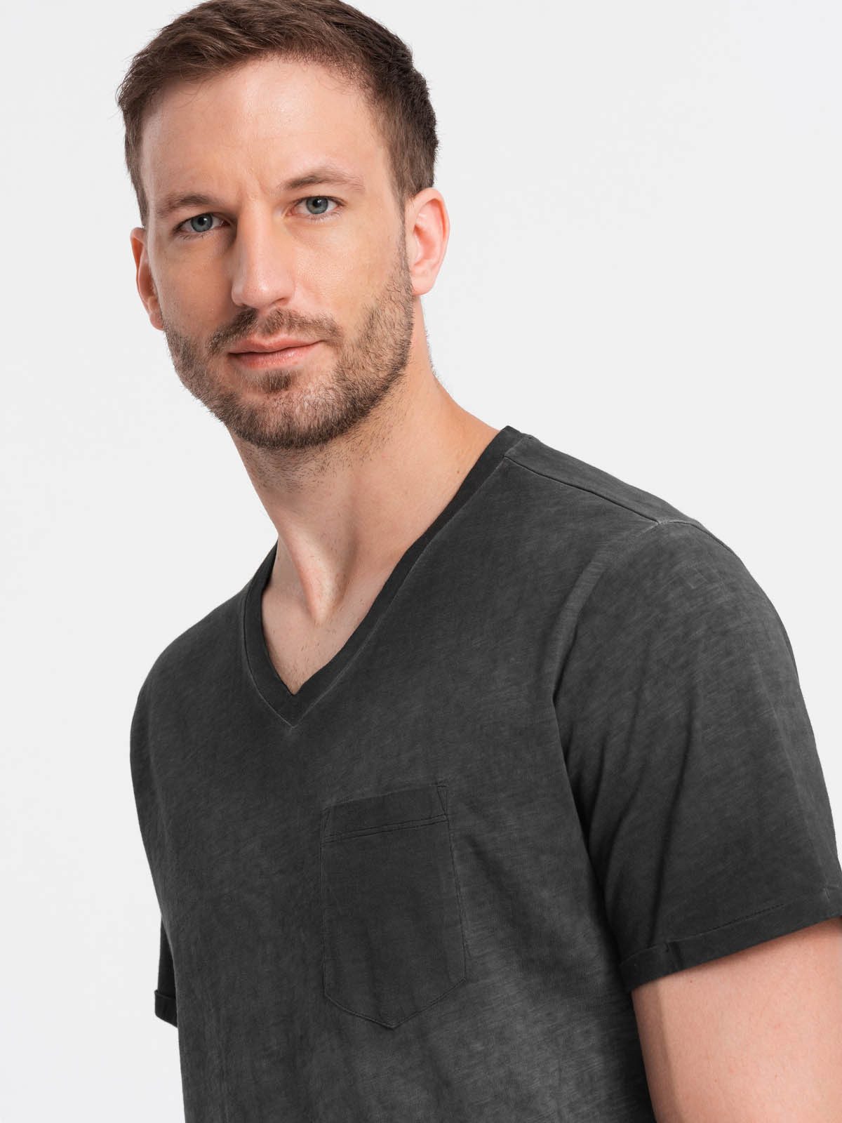 OMBRE T-Shirt Herren-T-Shirt mit V-Ausschnitt und Streifenmuster mit Tasche günstig online kaufen