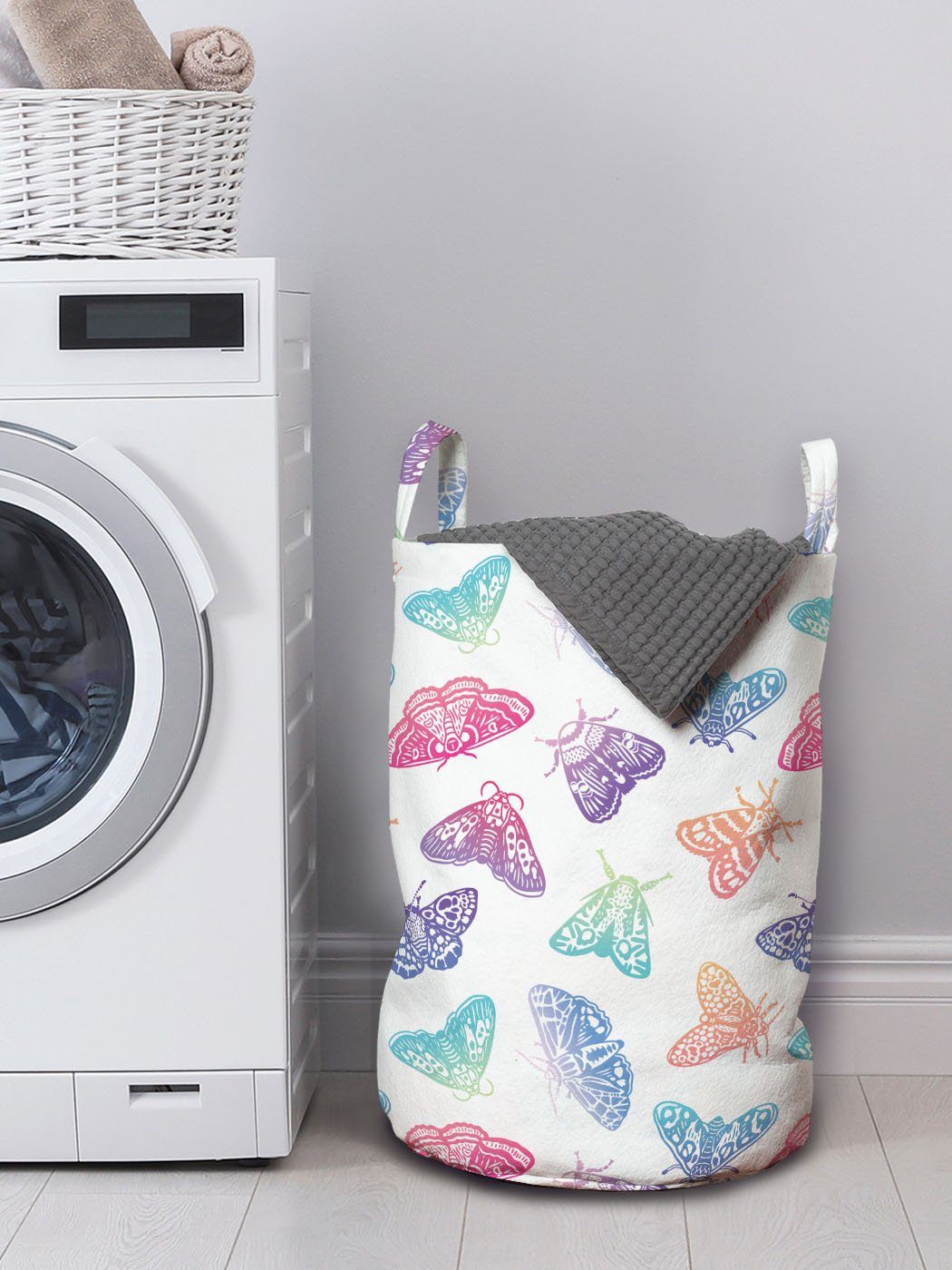 Abakuhaus Wäschesäckchen Wäschekorb mit Griffen Insekten Waschsalons, Schmetterling für Gradient Kordelzugverschluss Farben