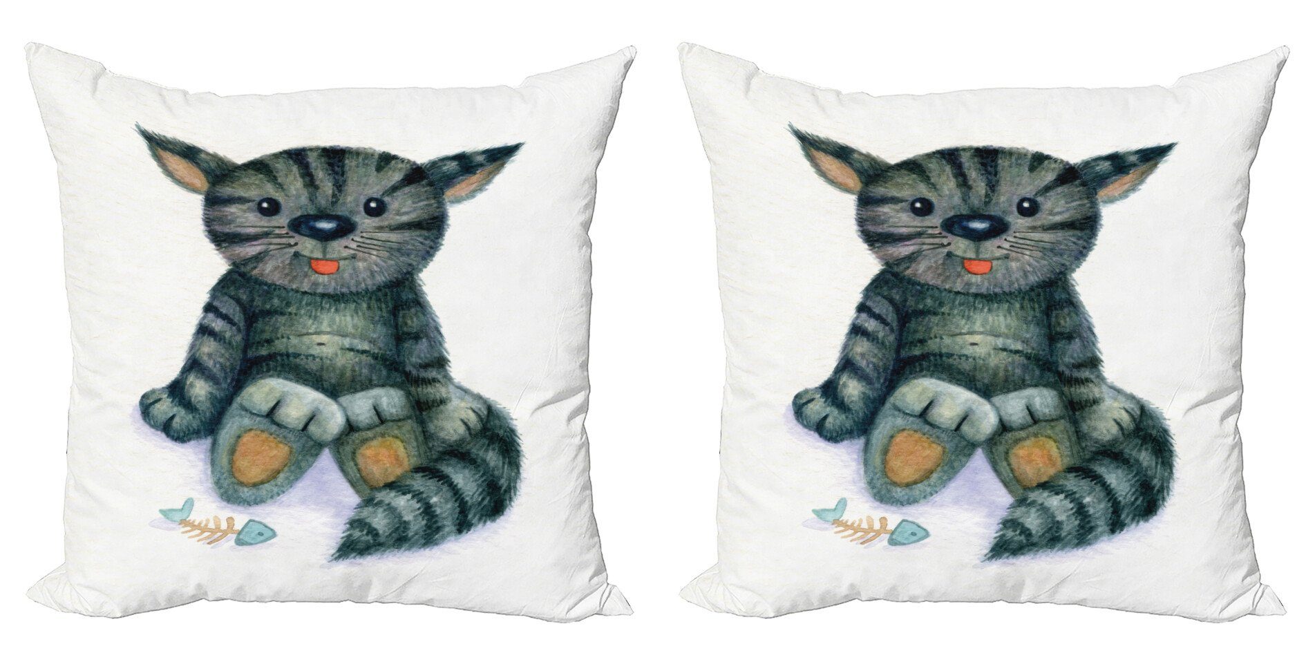 Abakuhaus Digitaldruck, Stück), Modern Kissenbezüge (2 Accent Katze Doppelseitiger Katzen-Cartoon-Fisch-Skelett
