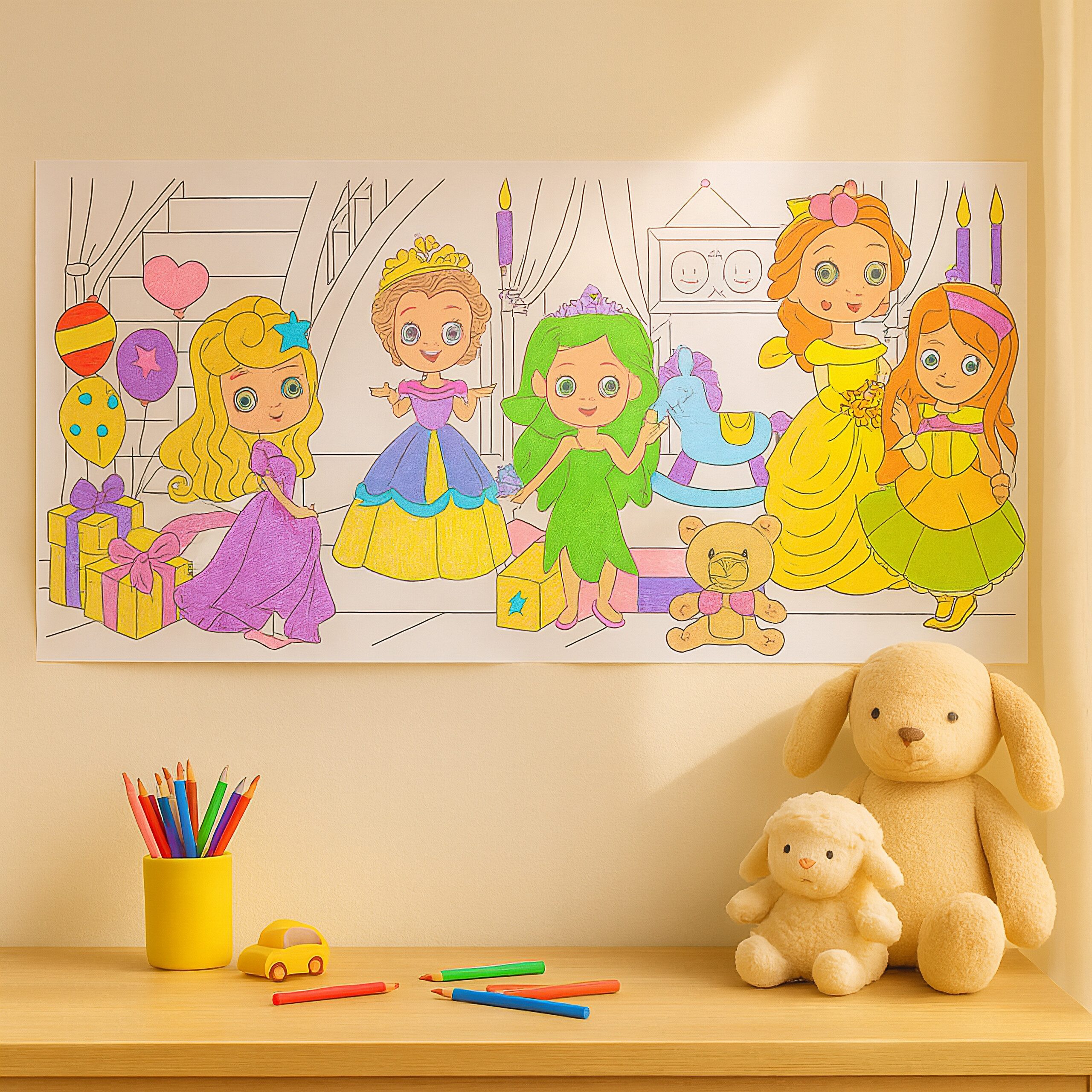 relaxdays Malvorlage Ausmaltischdecken für Kinder 2er Set 3 m (2er Set), Prinzessin
