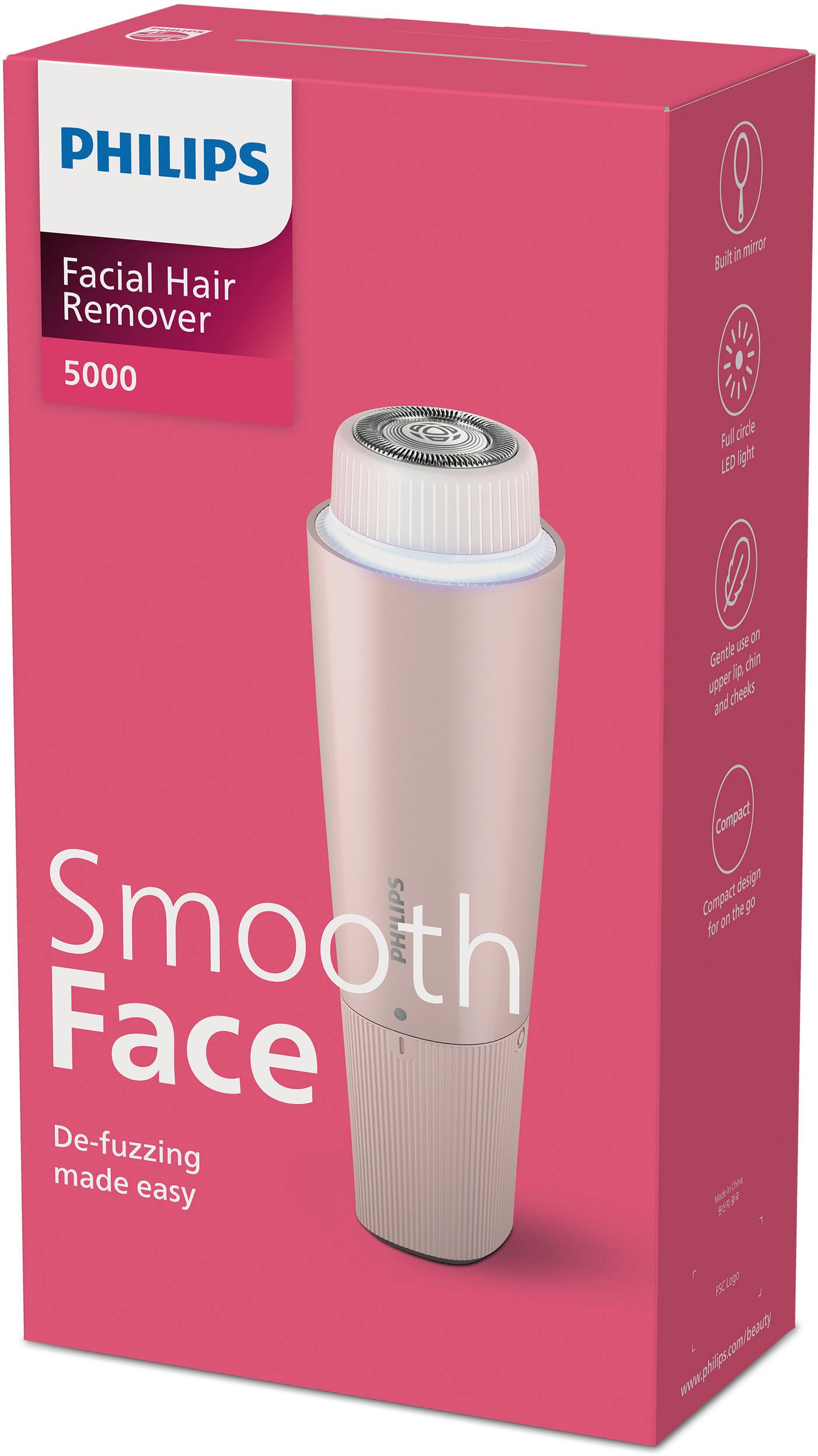 Philips Haarentfernungsgerät für Frauen, Series 5000 BRR454/00, Glatte Haut, auch unterwegs, mit Spiegel und LED-Licht, inkl. Reinigungsbürste